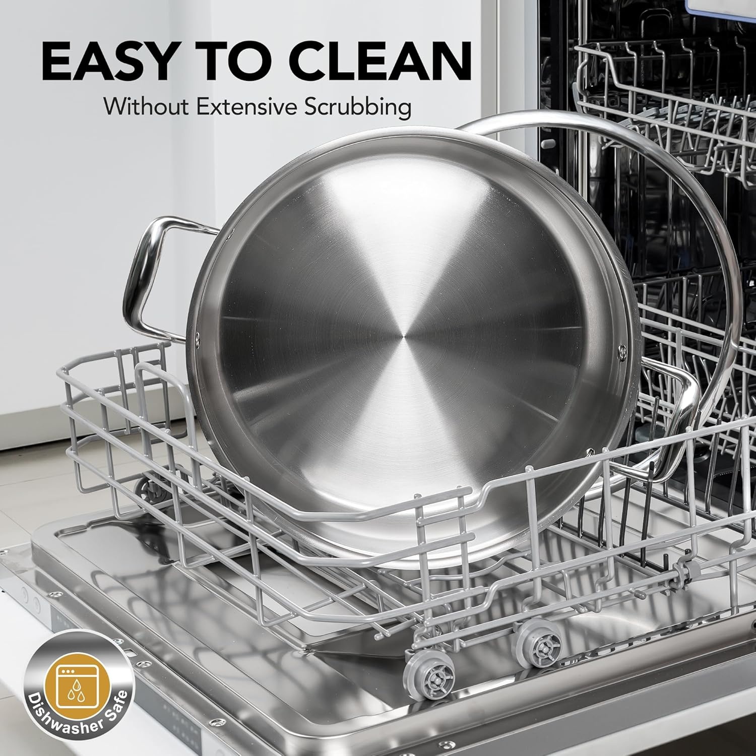 image:imageMICHELANGELO 12 Inch Stainless Steel Pan with Lid Large Saute Pan with Lid Deep Frying Pan Dishwasher amp OvenSafe All Cooktops Compatible 6 QuartSilver Handle