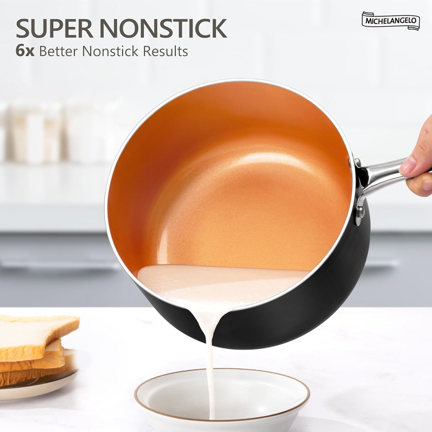 image:imageMICHELANGELO 4 Quart Saucepan with Lid Ultra Nonstick Sauce Pan with Ceramic Coating 4 Qt Non Stick Pot Induction Compatible Copper123 Quarts