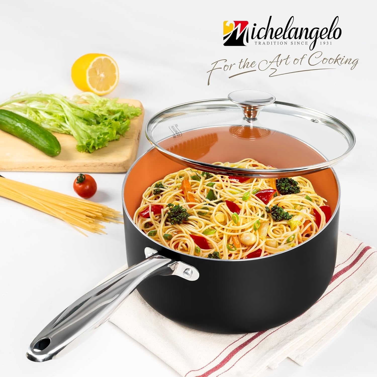 image:imageMICHELANGELO 4 Quart Saucepan with Lid Ultra Nonstick Sauce Pan with Ceramic Coating 4 Qt Non Stick Pot Induction Compatible Copper4 Quarts