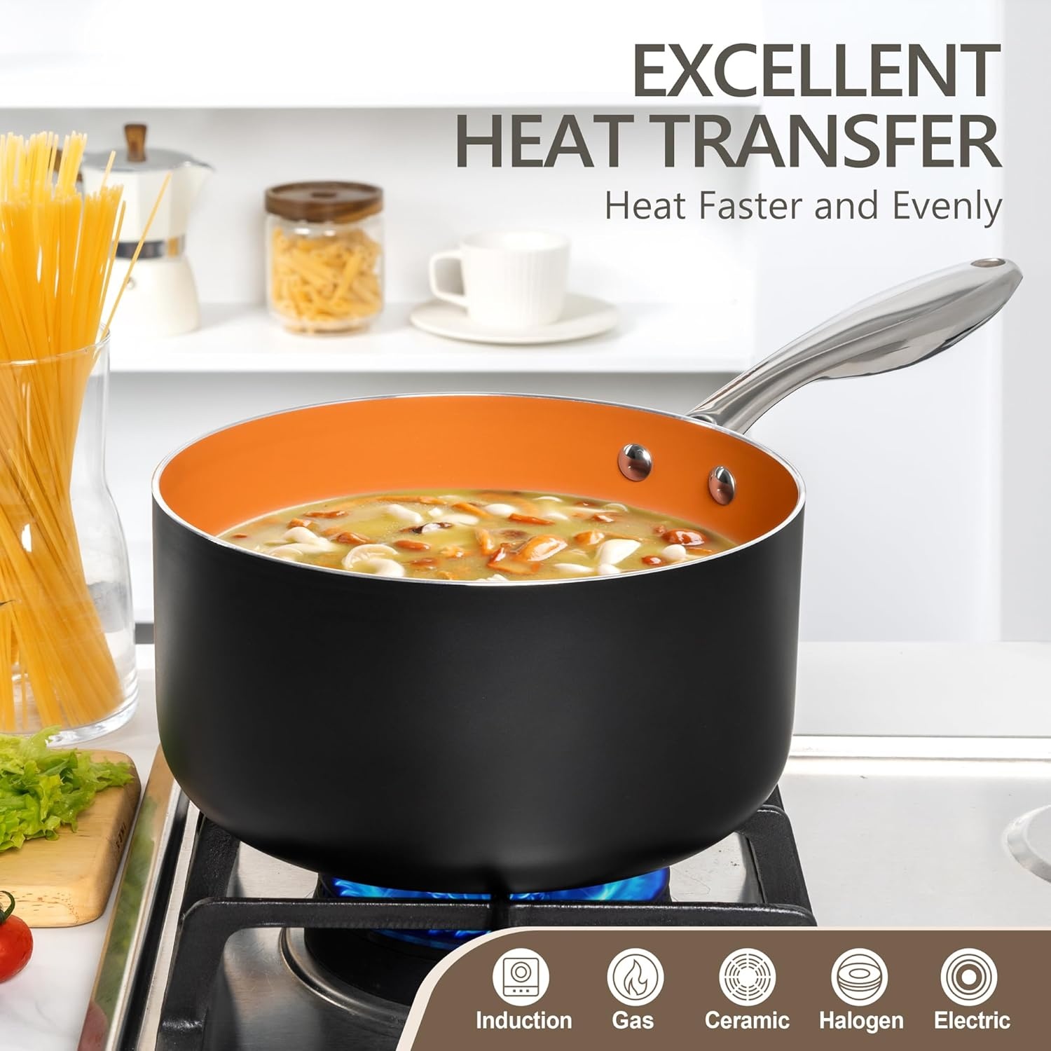 image:imageMICHELANGELO 4 Quart Saucepan with Lid Ultra Nonstick Sauce Pan with Ceramic Coating 4 Qt Non Stick Pot Induction Compatible Copper4 Quarts
