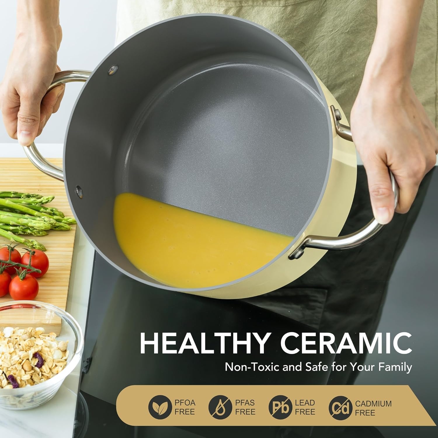 image:imageMICHELANGELO 6 QT Ceramic Stock Pot with Lid Nonstick Stockpot with Glass Lid Induction Cooking Pot for Soups Stews Oven Safe 6QT PurpleBeige