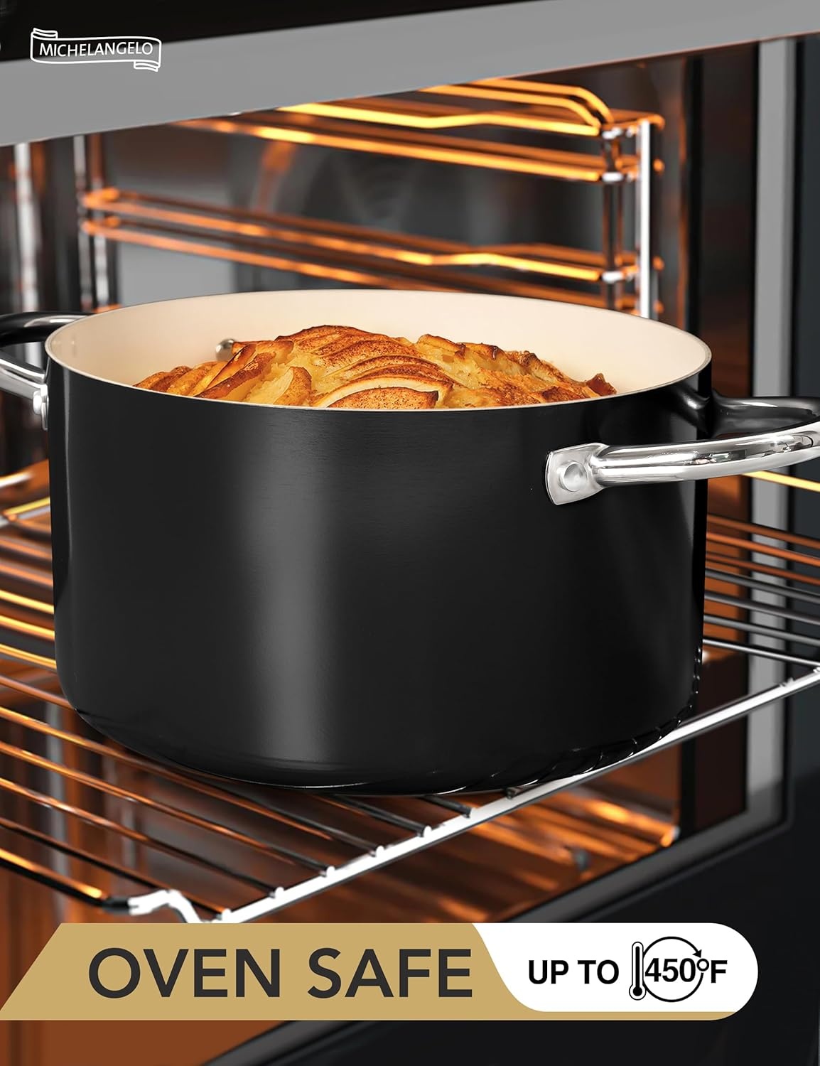 image:imageMICHELANGELO 6 QT Ceramic Stock Pot with Lid Nonstick Stockpot with Glass Lid Induction Cooking Pot for Soups Stews Oven Safe 6QT PurpleBlackCream