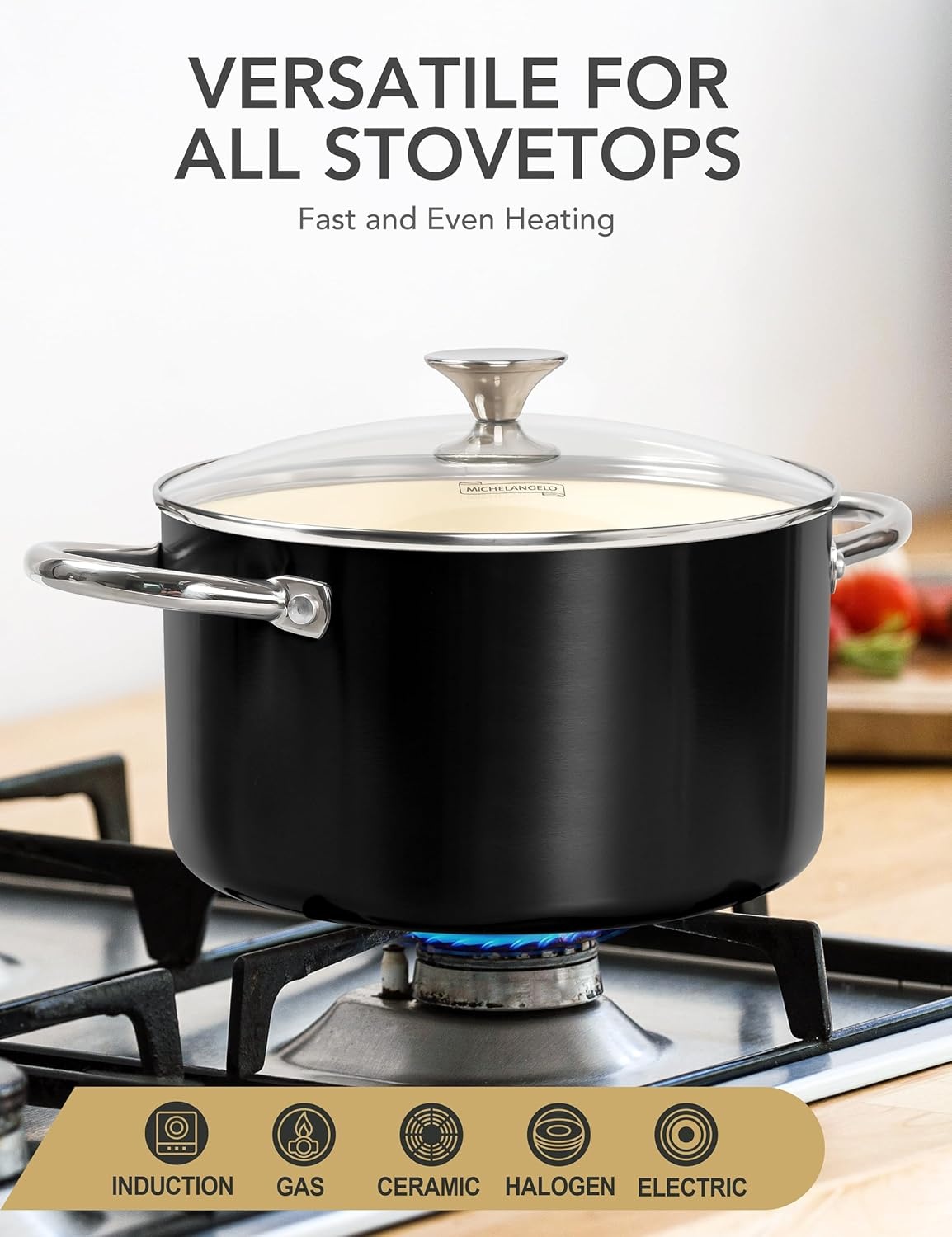 image:imageMICHELANGELO 6 QT Ceramic Stock Pot with Lid Nonstick Stockpot with Glass Lid Induction Cooking Pot for Soups Stews Oven Safe 6QT PurpleBlackCream