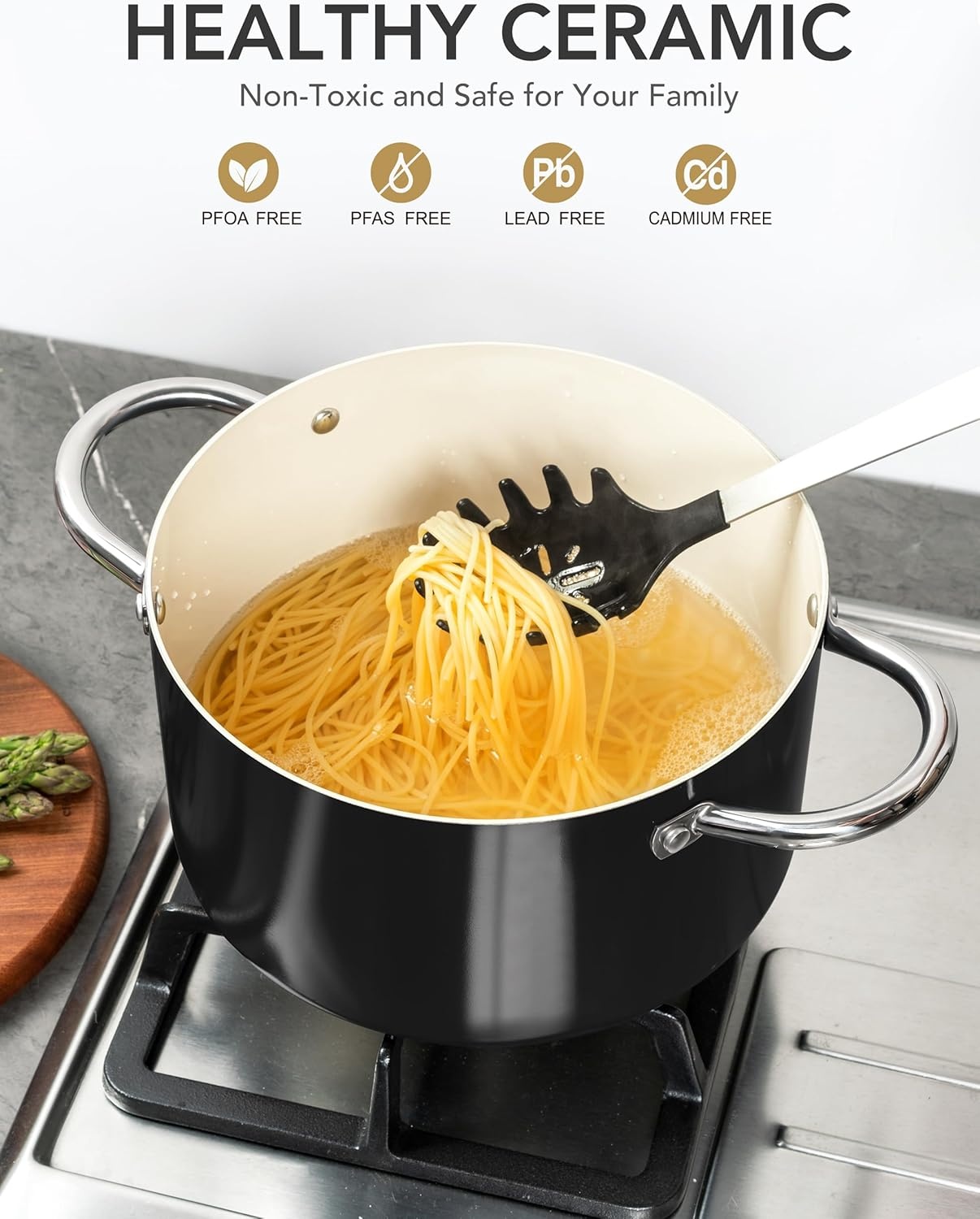 image:imageMICHELANGELO 6 QT Ceramic Stock Pot with Lid Nonstick Stockpot with Glass Lid Induction Cooking Pot for Soups Stews Oven Safe 6QT PurpleBlackCream