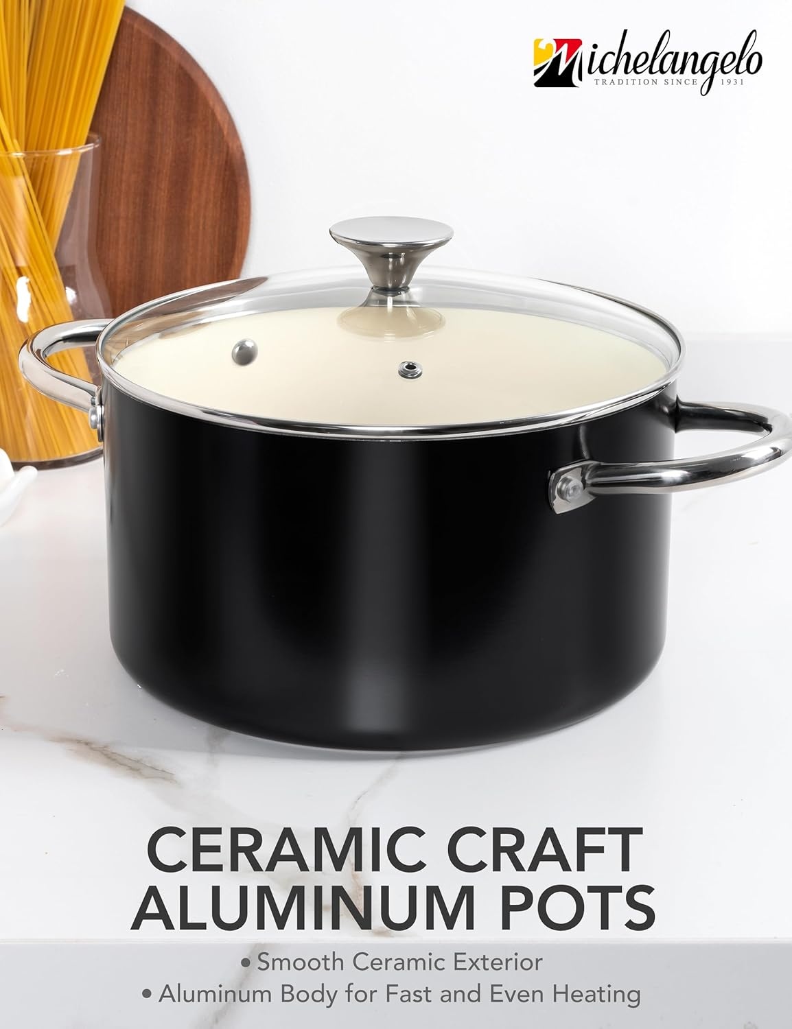 image:imageMICHELANGELO 6 QT Ceramic Stock Pot with Lid Nonstick Stockpot with Glass Lid Induction Cooking Pot for Soups Stews Oven Safe 6QT PurpleBlackCream