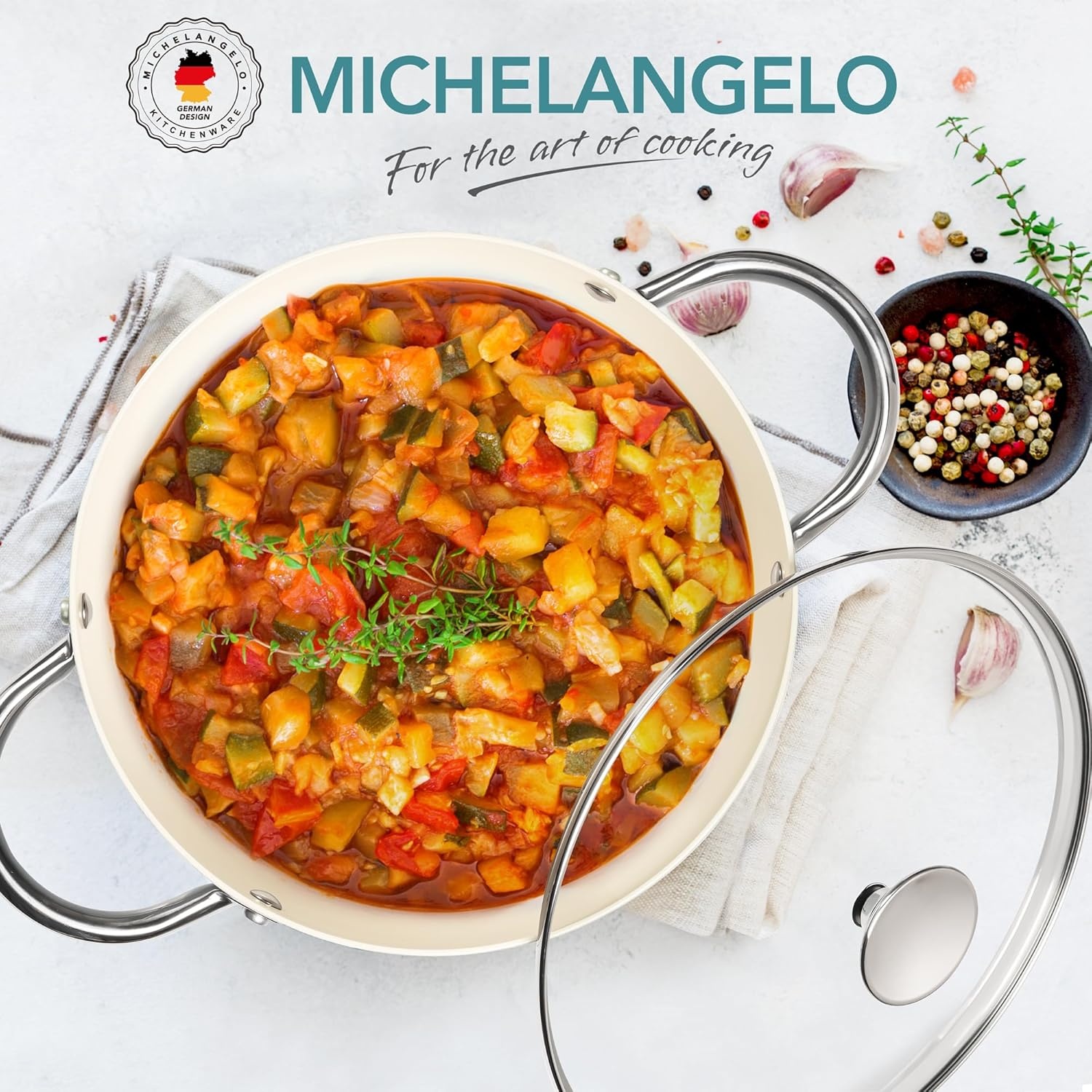 image:imageMICHELANGELO 6 QT Ceramic Stock Pot with Lid Nonstick Stockpot with Glass Lid Induction Cooking Pot for Soups Stews Oven Safe 6QT PurpleBlue
