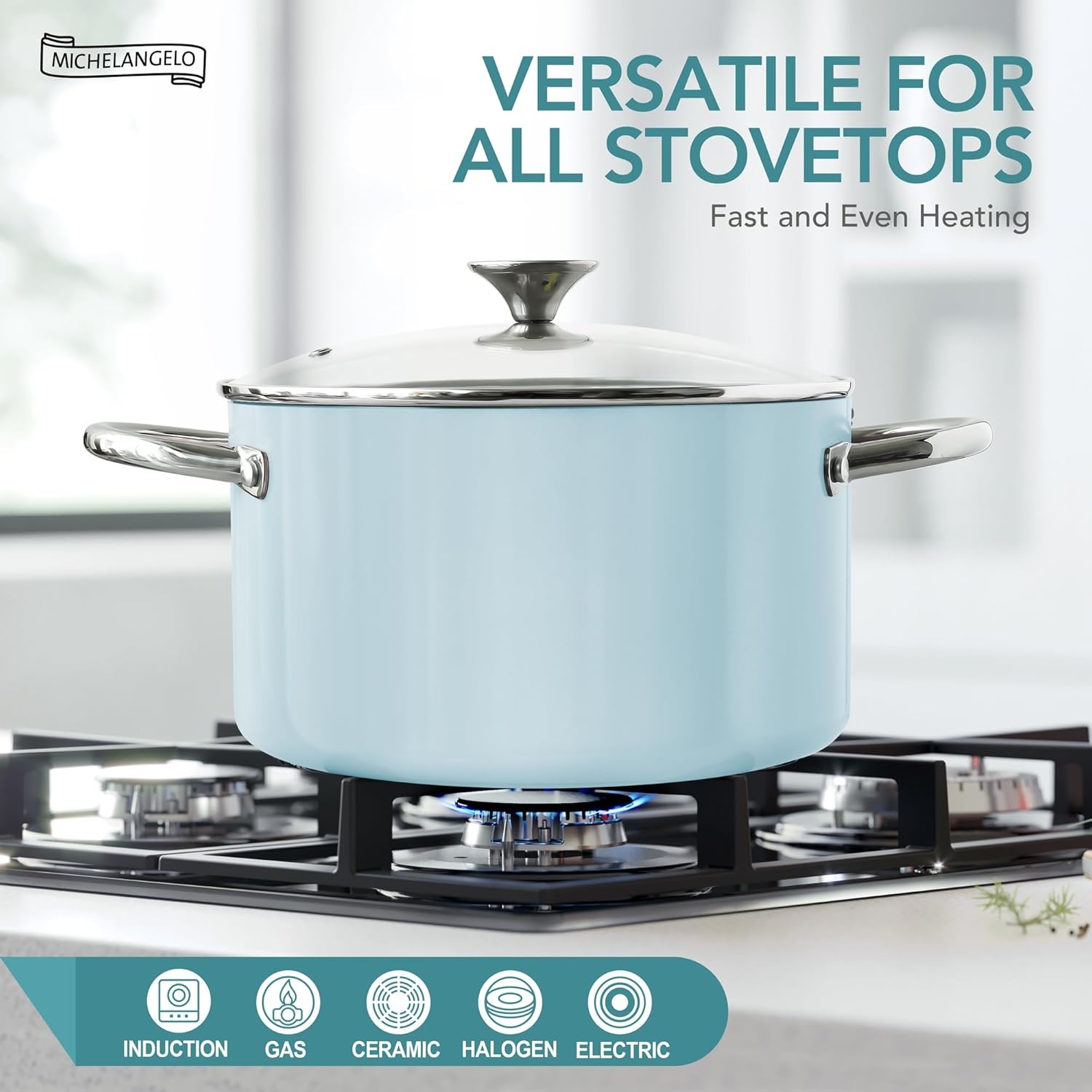 image:imageMICHELANGELO 6 QT Ceramic Stock Pot with Lid Nonstick Stockpot with Glass Lid Induction Cooking Pot for Soups Stews Oven Safe 6QT PurpleBlue