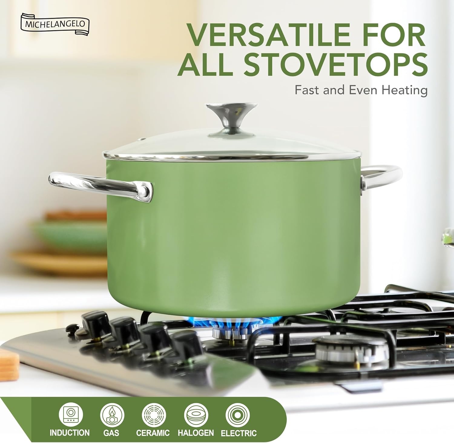 image:imageMICHELANGELO 6 QT Ceramic Stock Pot with Lid Nonstick Stockpot with Glass Lid Induction Cooking Pot for Soups Stews Oven Safe 6QT PurpleGreen