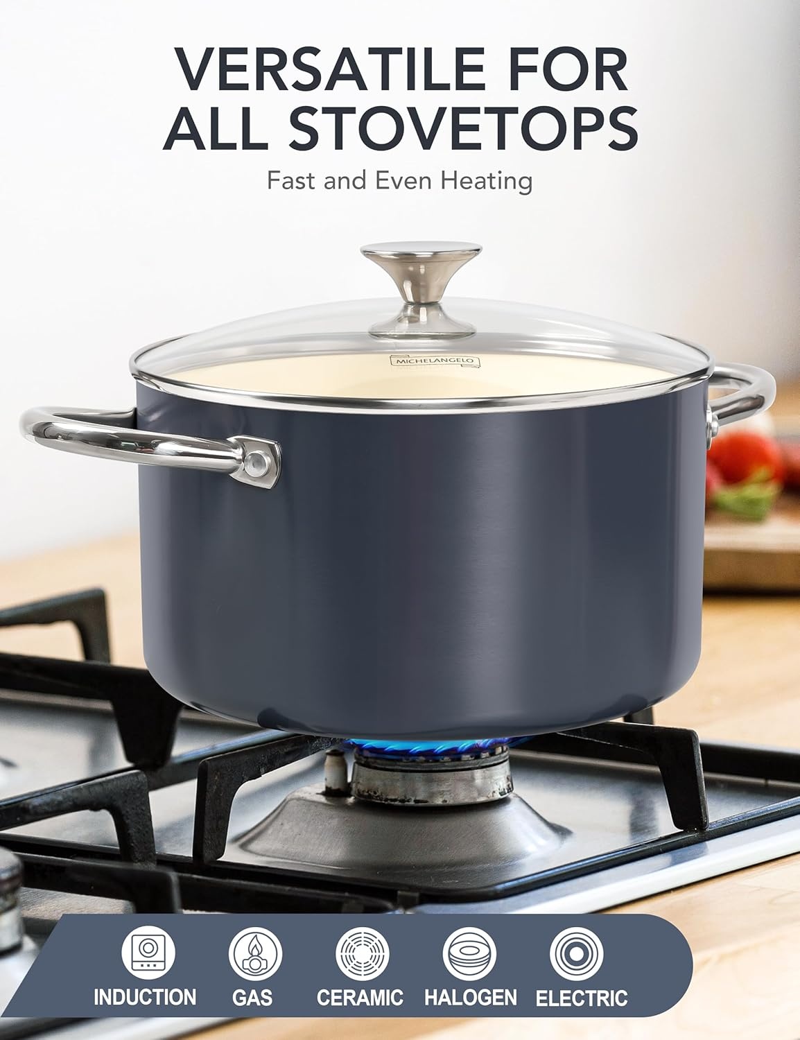 image:imageMICHELANGELO 6 QT Ceramic Stock Pot with Lid Nonstick Stockpot with Glass Lid Induction Cooking Pot for Soups Stews Oven Safe 6QT PurplePurple
