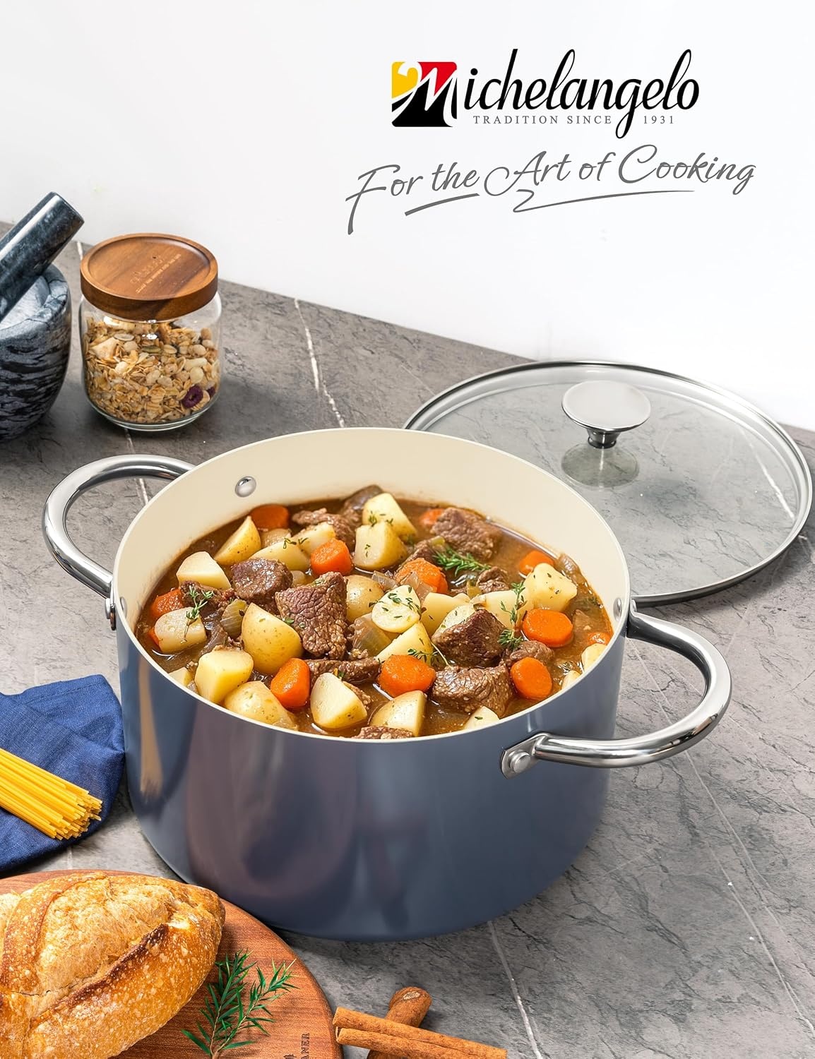 image:imageMICHELANGELO 6 QT Ceramic Stock Pot with Lid Nonstick Stockpot with Glass Lid Induction Cooking Pot for Soups Stews Oven Safe 6QT PurplePurple