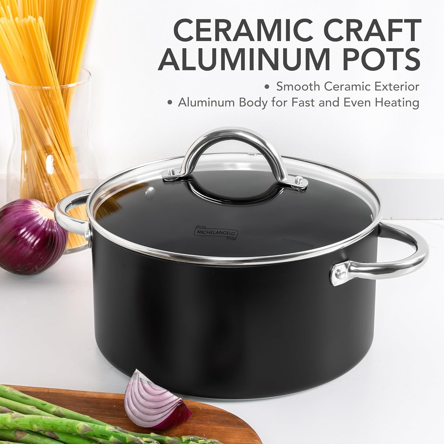 image:imageMICHELANGELO 8 Quart Stock Pot with Lid Non Toxic Cooking Pot Ceramic Soup Pots with Lid Non Stick Pot with Stainless Steel Handle Induction CompatibleBlack