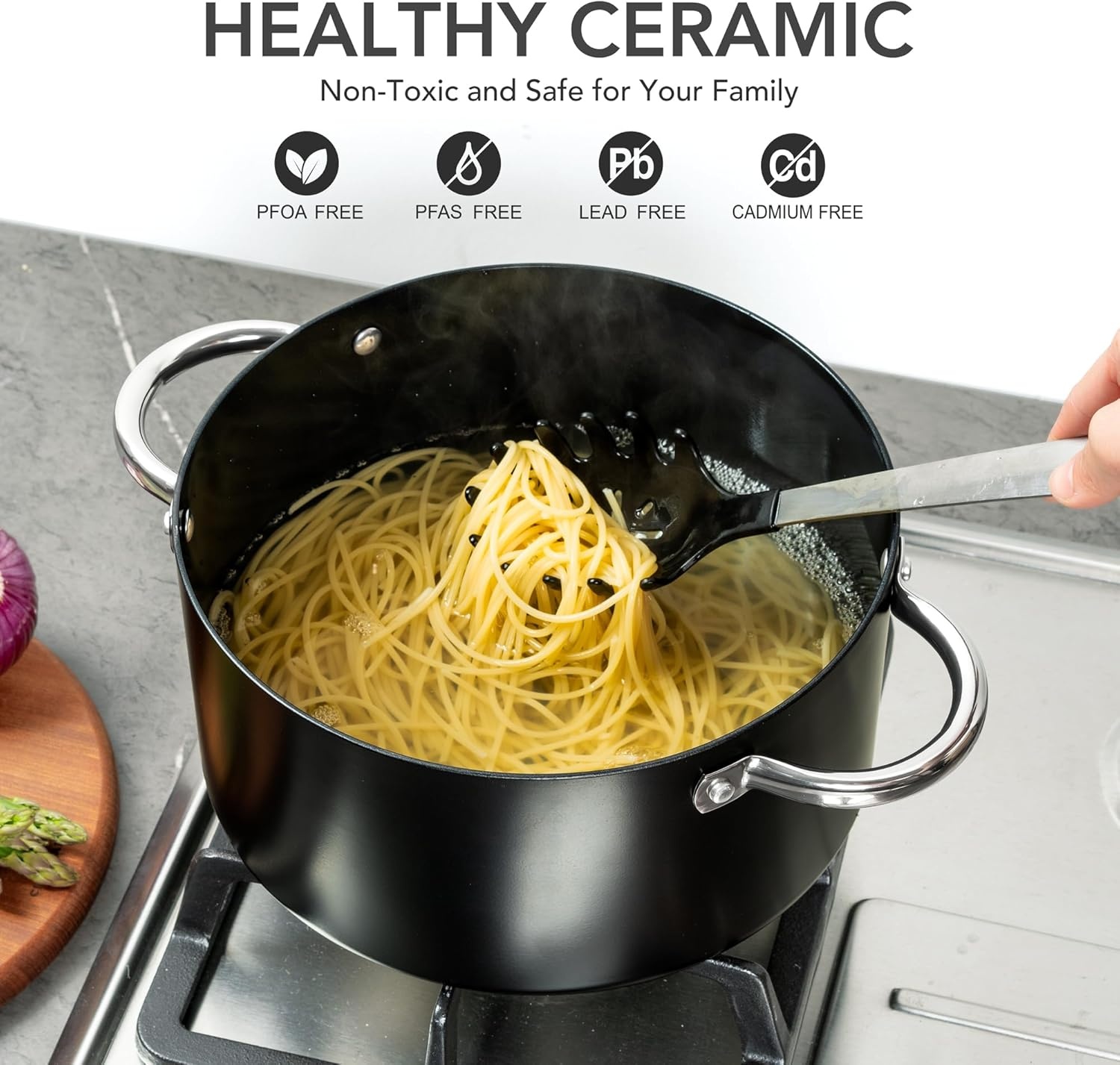 image:imageMICHELANGELO 8 Quart Stock Pot with Lid Non Toxic Cooking Pot Ceramic Soup Pots with Lid Non Stick Pot with Stainless Steel Handle Induction CompatibleBlack