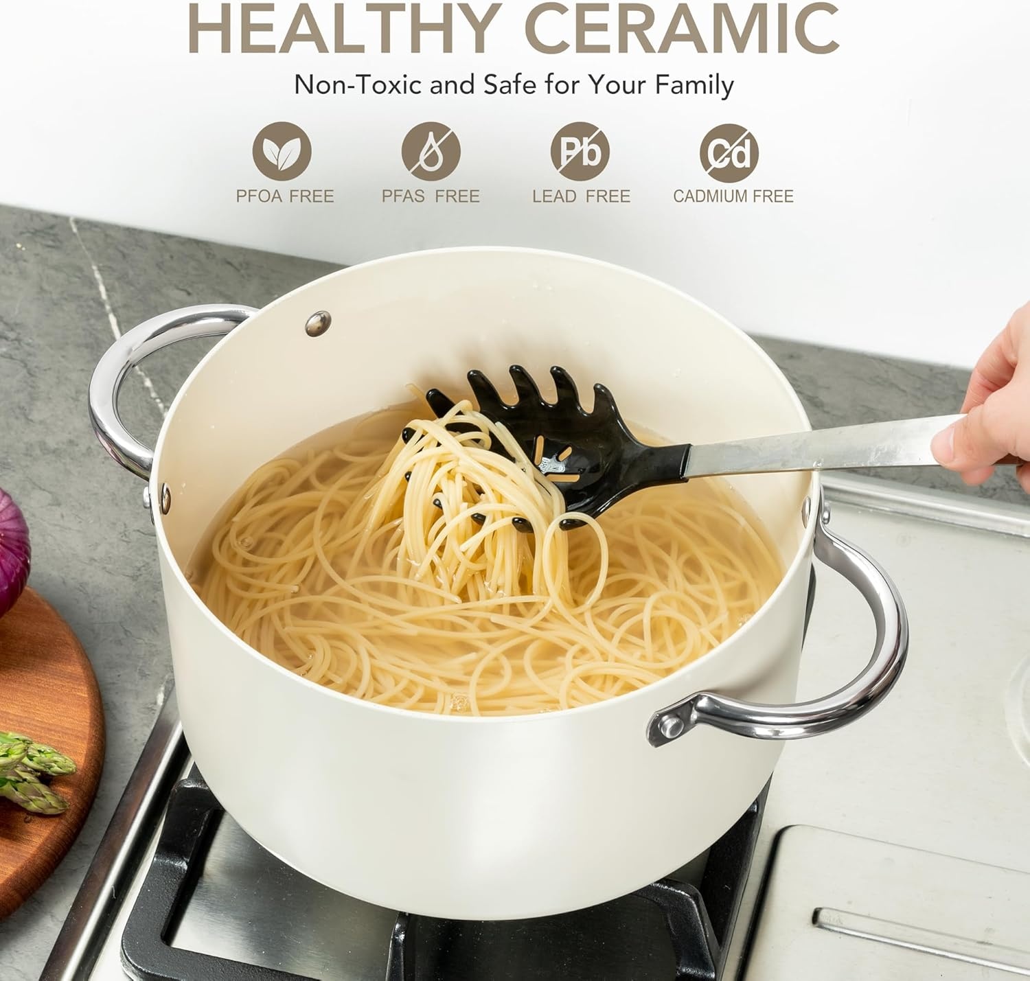 image:imageMICHELANGELO 8 Quart Stock Pot with Lid Non Toxic Cooking Pot Ceramic Soup Pots with Lid Non Stick Pot with Stainless Steel Handle Induction CompatibleCream