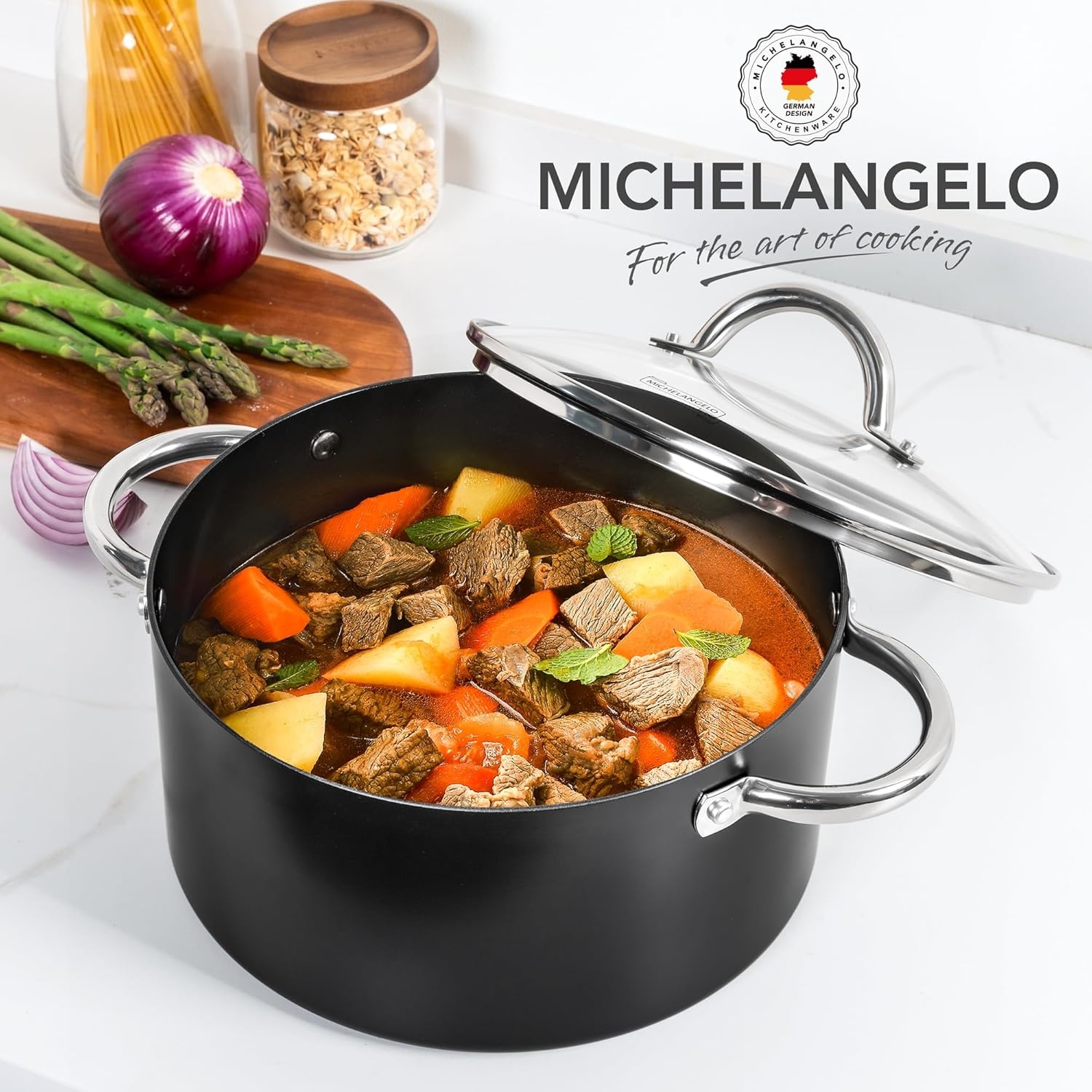 image:imageMICHELANGELO 8 Quart Stock Pot with Lid Non Toxic Cooking Pot Ceramic Soup Pots with Lid Non Stick Pot with Stainless Steel Handle Induction CompatibleBlack