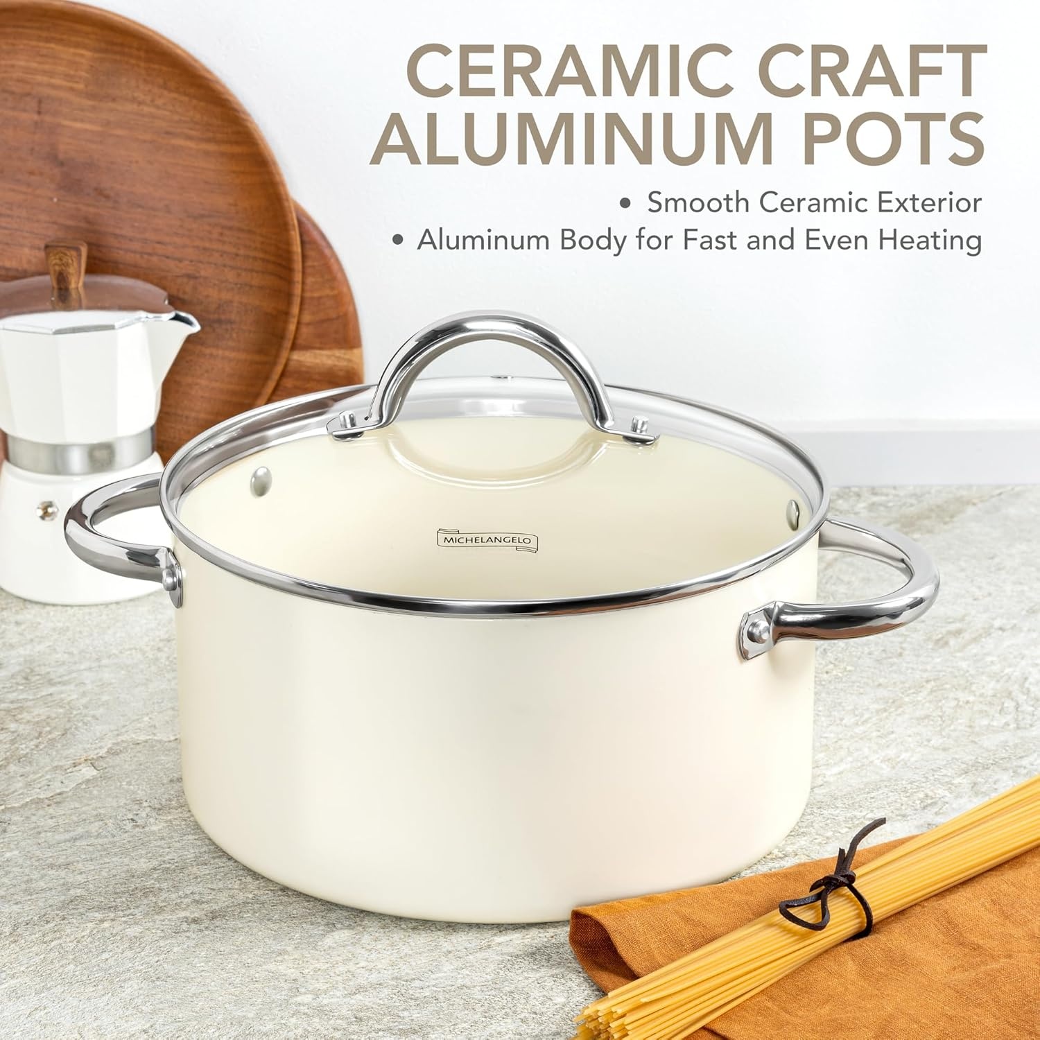 image:imageMICHELANGELO 8 Quart Stock Pot with Lid Non Toxic Cooking Pot Ceramic Soup Pots with Lid Non Stick Pot with Stainless Steel Handle Induction CompatibleCream