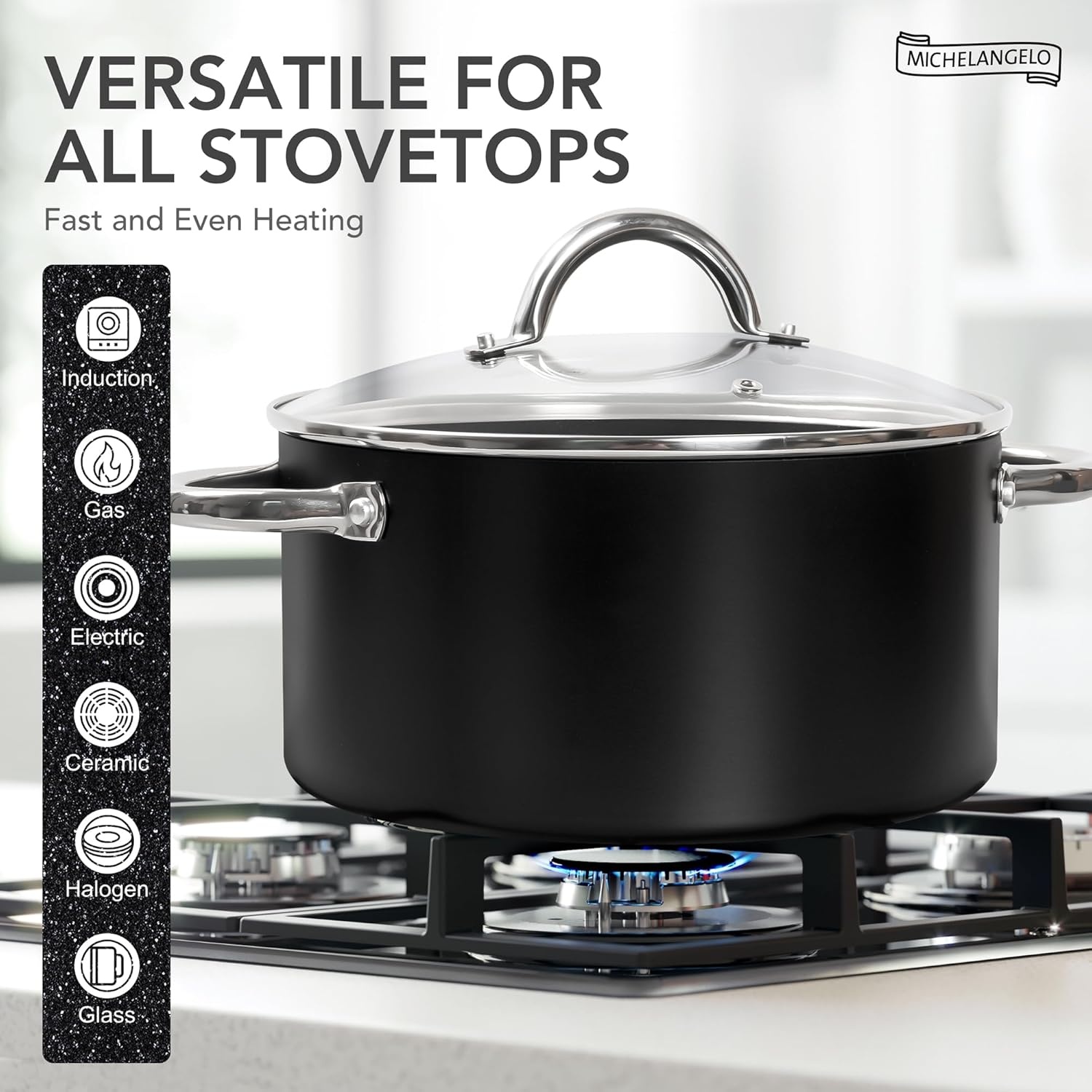image:imageMICHELANGELO 8 Quart Stock Pot with Lid Non Toxic Cooking Pot Ceramic Soup Pots with Lid Non Stick Pot with Stainless Steel Handle Induction CompatibleBlack