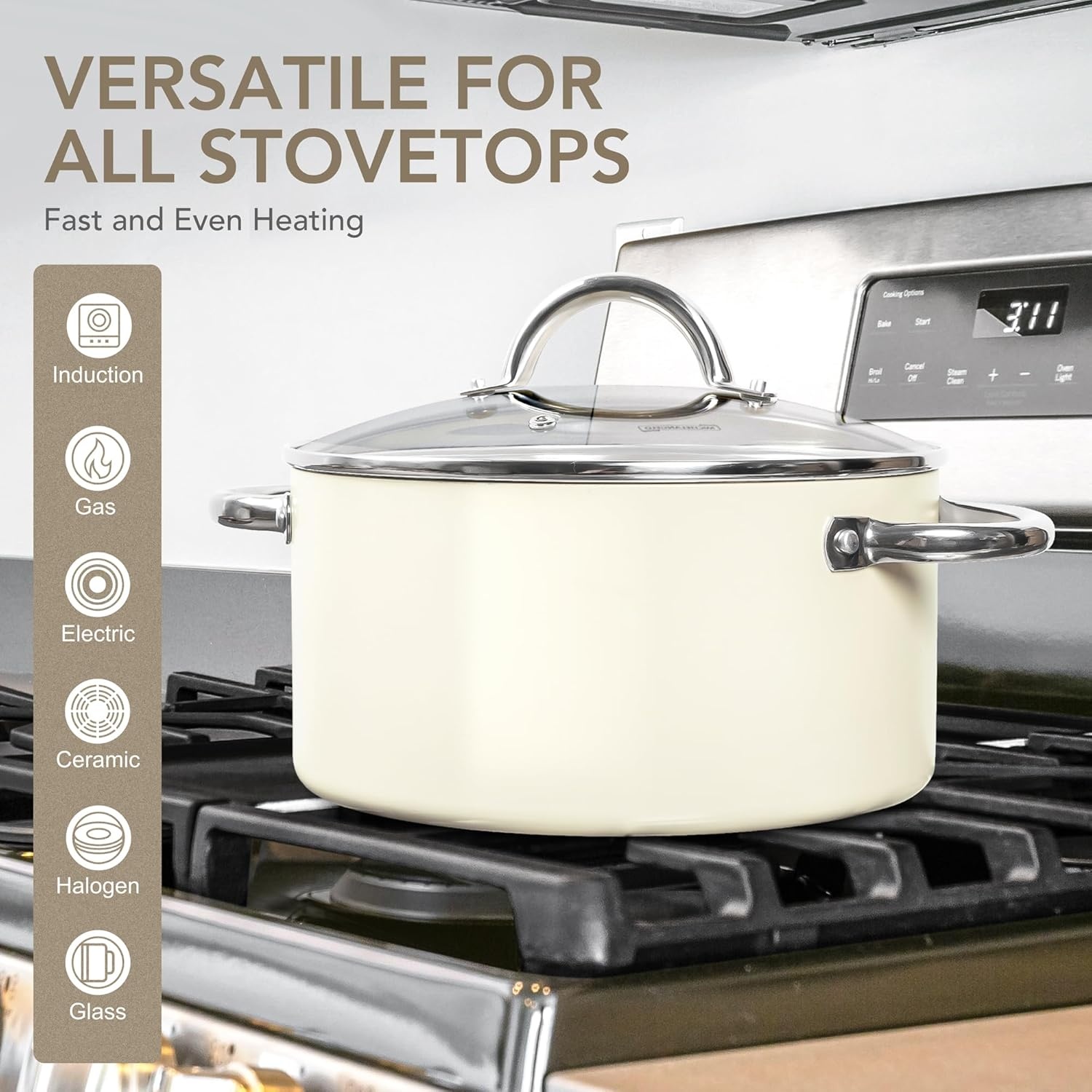 image:imageMICHELANGELO 8 Quart Stock Pot with Lid Non Toxic Cooking Pot Ceramic Soup Pots with Lid Non Stick Pot with Stainless Steel Handle Induction CompatibleCream