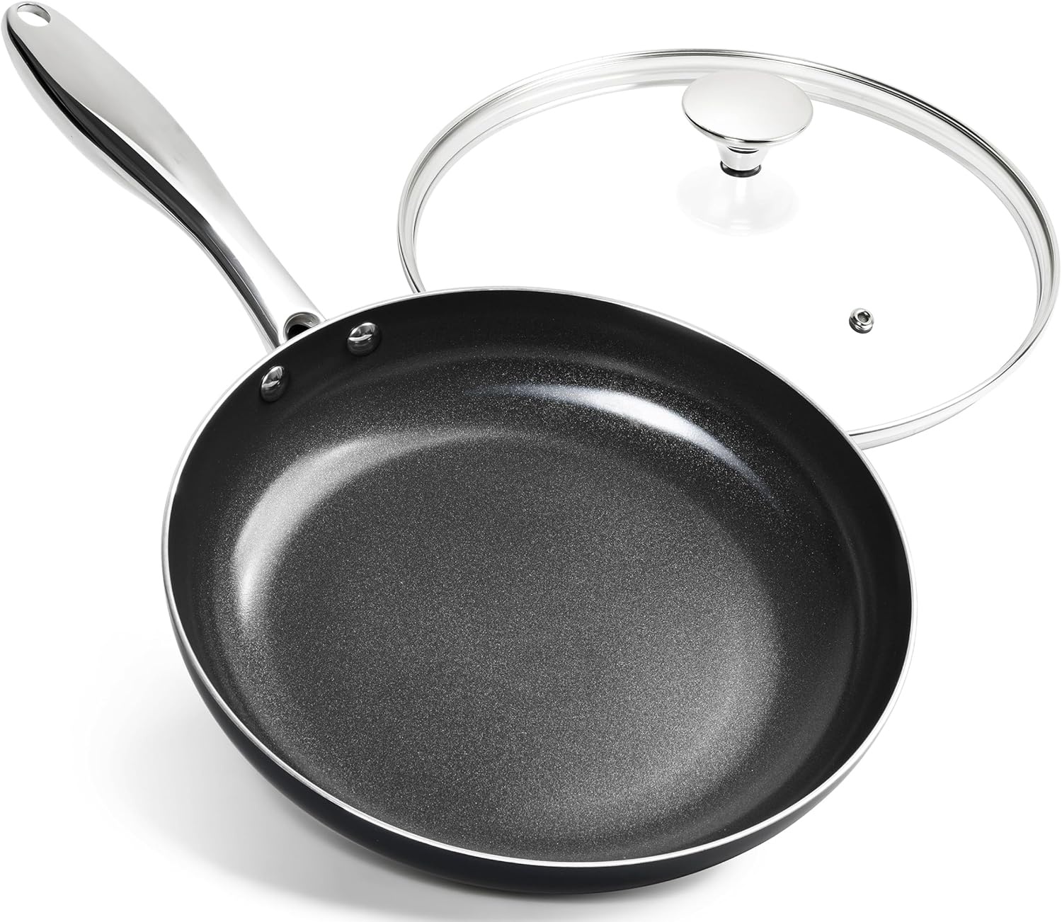 image:imageMICHELANGELO Ceramic Frying Pan 10 Inch Frying Pan Nonstick with Lid NonToxic Skillet with Stainless Steel Handle Nonstick Skillet BlackBlack