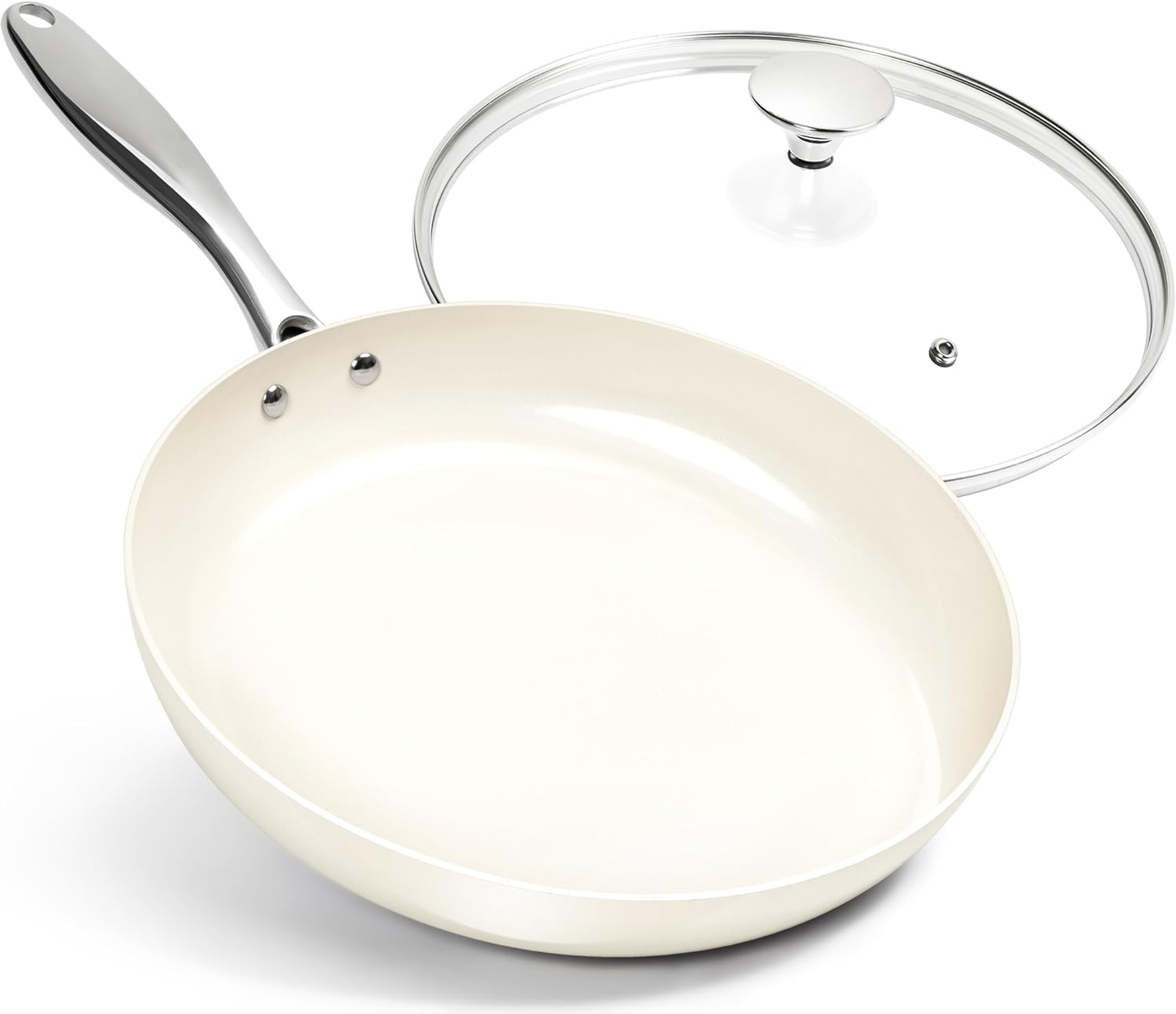 image:imageMICHELANGELO Ceramic Frying Pan 10 Inch Frying Pan Nonstick with Lid NonToxic Skillet with Stainless Steel Handle Nonstick Skillet BlackCream White