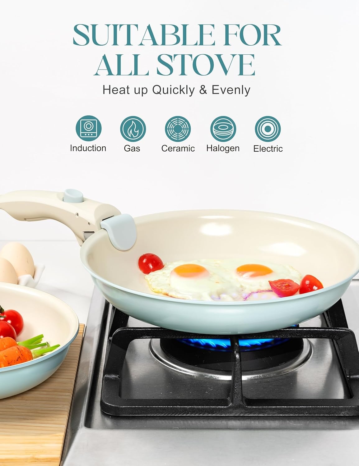 image:imageMICHELANGELO Ceramic Frying Pan Set 8 95 and 11 Fry Pans with Removable Handle Nonstick Skillet Sets with Non Toxic Coating PFOS amp PFOA Free Induction Compatible Blue