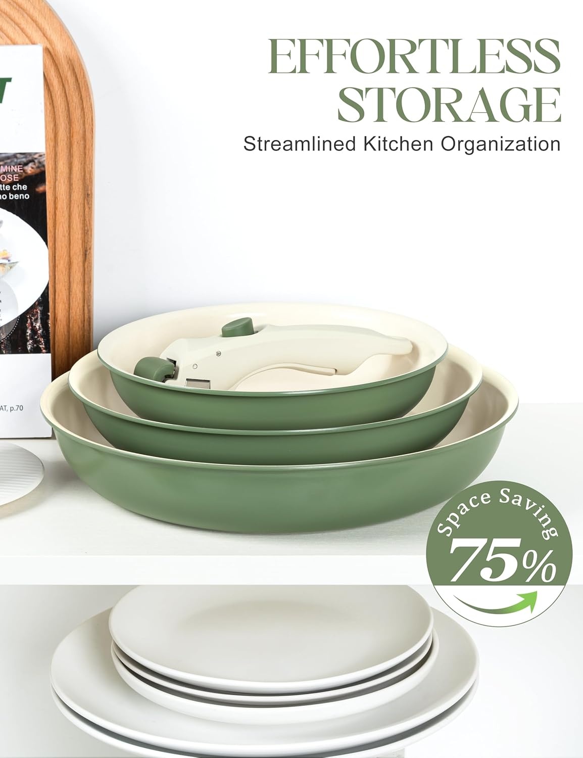 image:imageMICHELANGELO Ceramic Frying Pan Set 8 95 and 11 Fry Pans with Removable Handle Nonstick Skillet Sets with Non Toxic Coating PFOS amp PFOA Free Induction Compatible Green