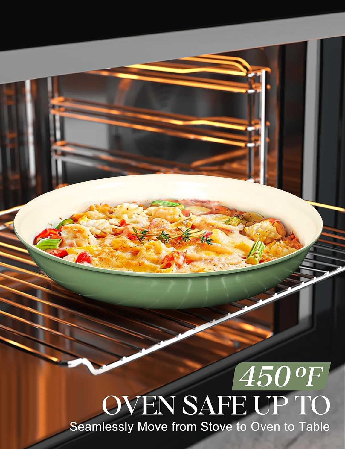 image:imageMICHELANGELO Ceramic Frying Pan Set 8 95 and 11 Fry Pans with Removable Handle Nonstick Skillet Sets with Non Toxic Coating PFOS amp PFOA Free Induction Compatible Green