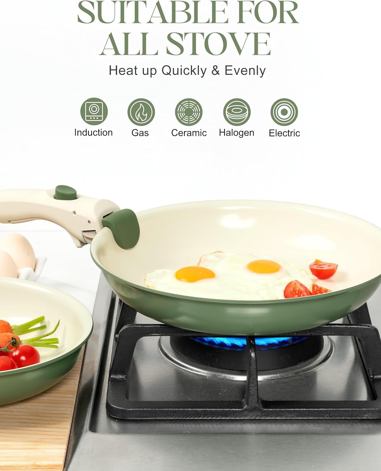 image:imageMICHELANGELO Ceramic Frying Pan Set 8 95 and 11 Fry Pans with Removable Handle Nonstick Skillet Sets with Non Toxic Coating PFOS amp PFOA Free Induction Compatible Green