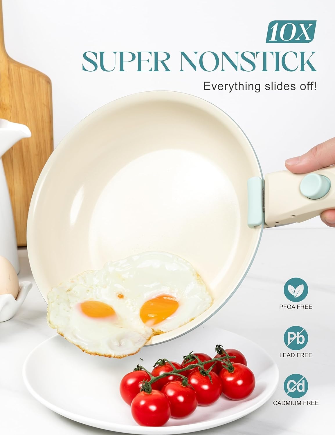 image:imageMICHELANGELO Ceramic Frying Pan Set 8 95 and 11 Fry Pans with Removable Handle Nonstick Skillet Sets with Non Toxic Coating PFOS amp PFOA Free Induction Compatible Blue
