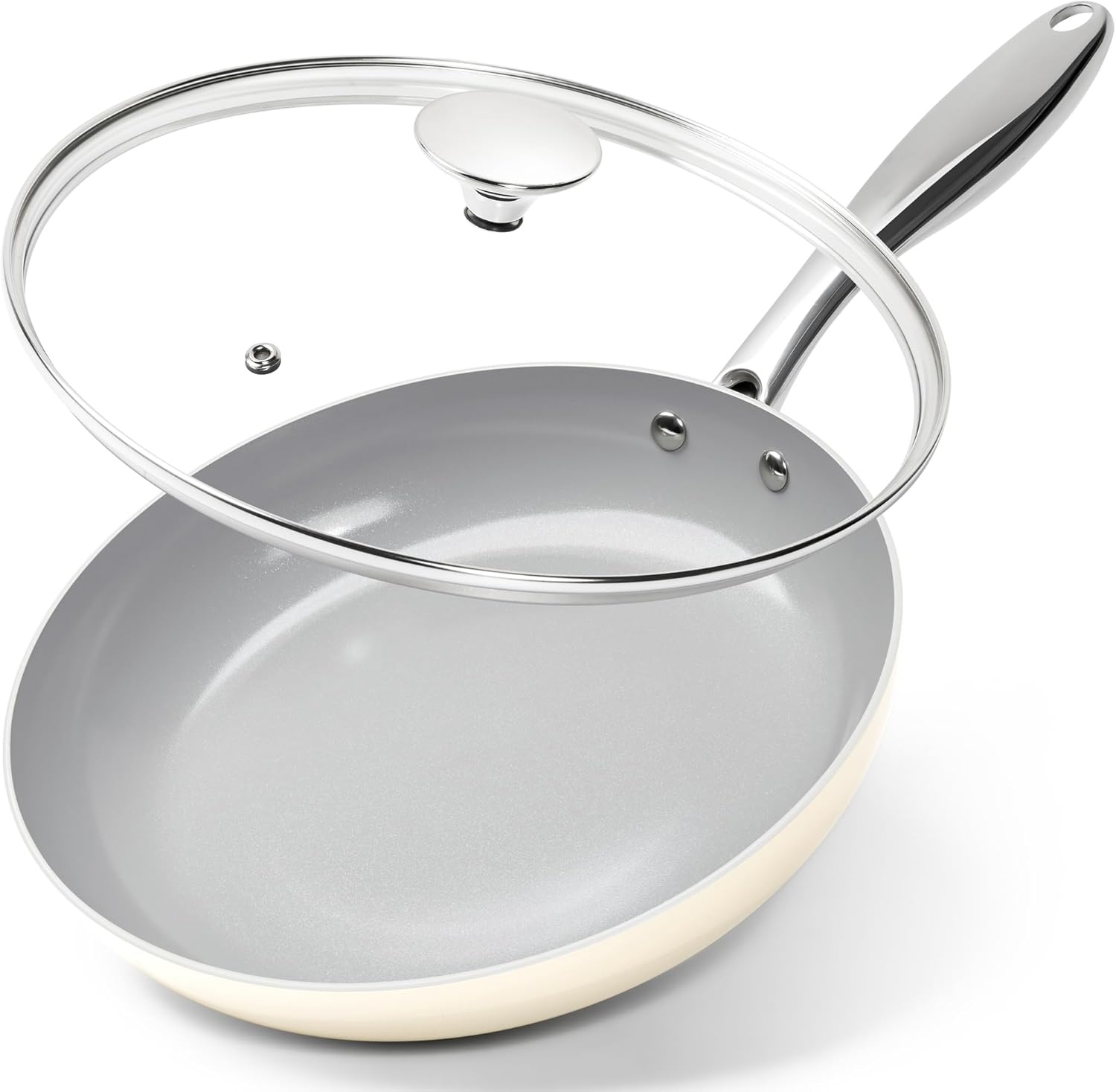 image:imageMICHELANGELO Large Frying Pan with Lid 14 Inch Ceramic Skillet with Nonstick Coating Healthy Non Stick Fry Pan Induction CompatibleBeige