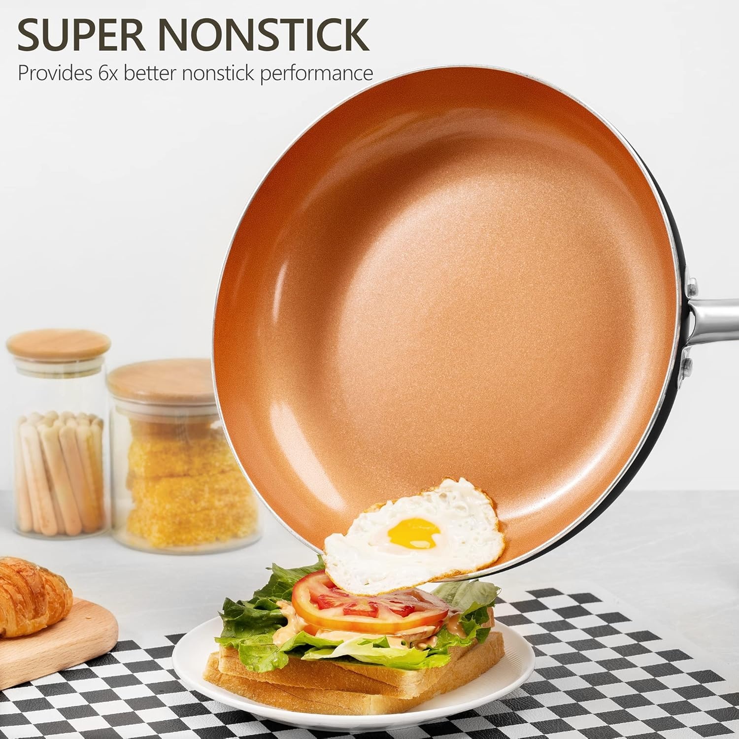 image:imageMICHELANGELO Large Frying Pan with Lid 14 Inch Ceramic Skillet with Nonstick Coating Healthy Non Stick Fry Pan Induction CompatibleOrange