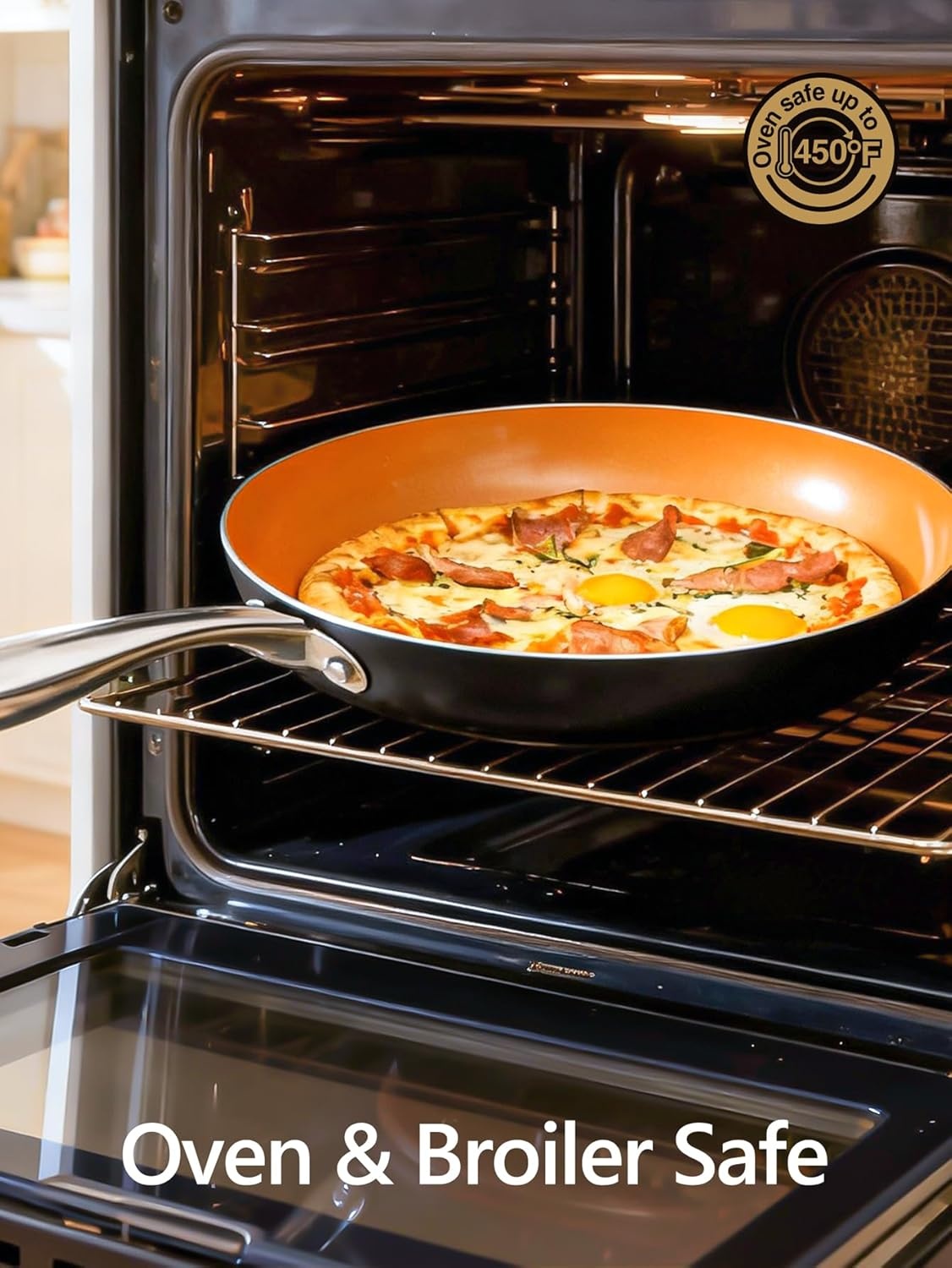 image:imageMICHELANGELO Large Frying Pan with Lid 14 Inch Ceramic Skillet with Nonstick Coating Healthy Non Stick Fry Pan Induction CompatibleOrange