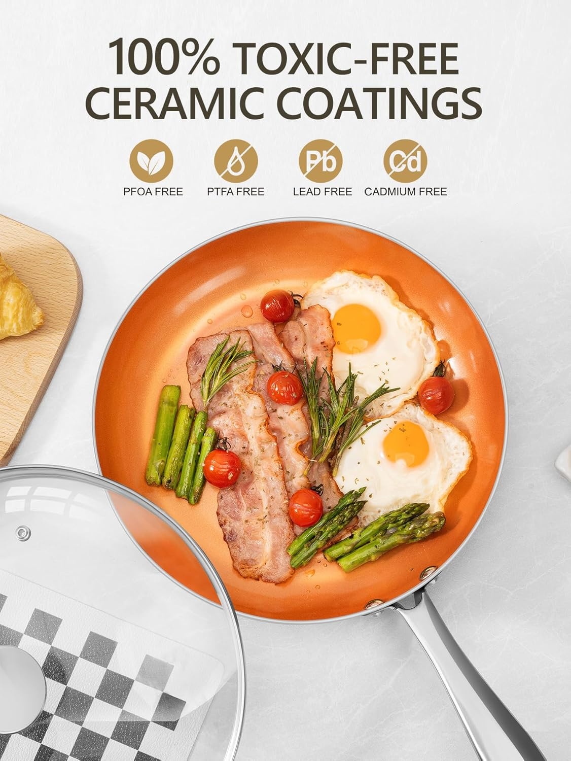 image:imageMICHELANGELO Large Frying Pan with Lid 14 Inch Ceramic Skillet with Nonstick Coating Healthy Non Stick Fry Pan Induction CompatibleOrange