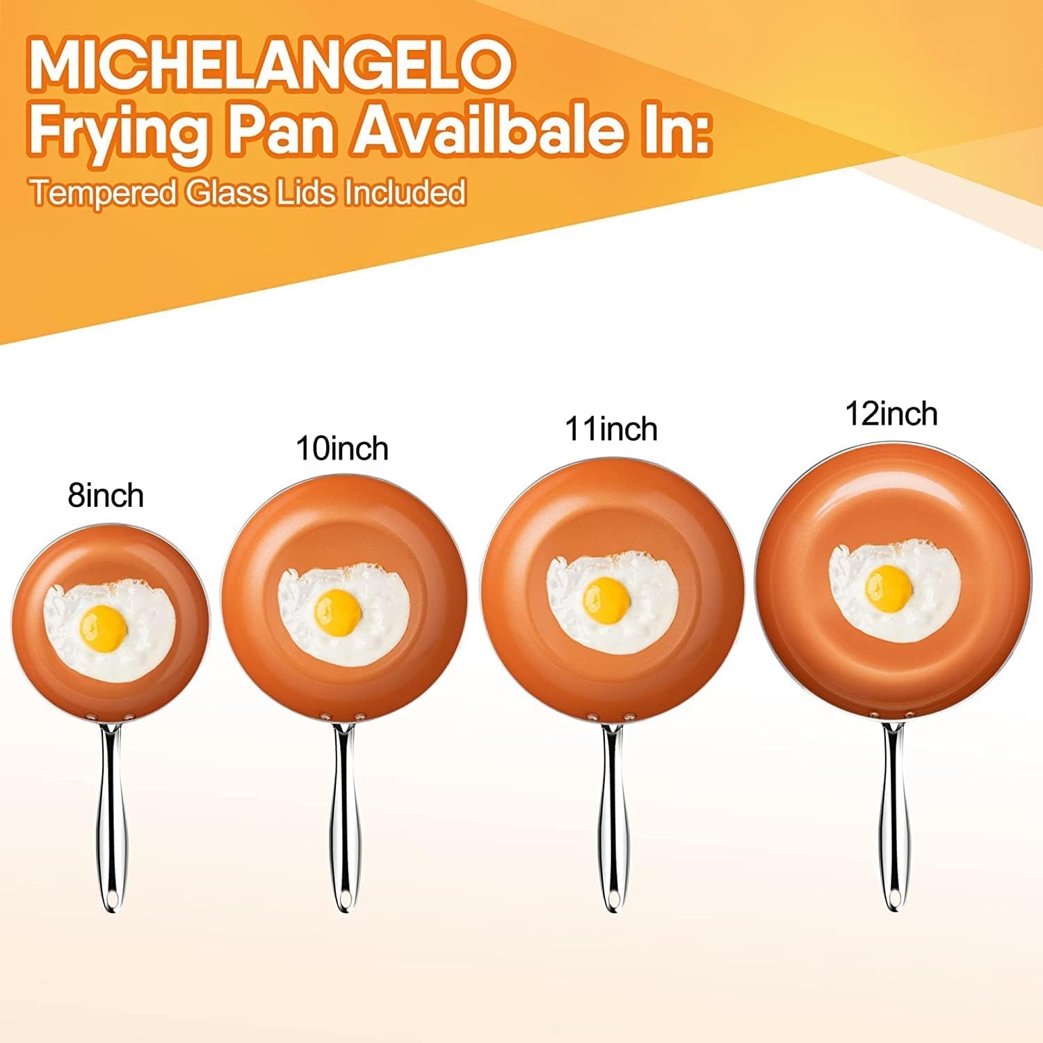image:imageMICHELANGELO Large Frying Pan with Lid 14 Inch Ceramic Skillet with Nonstick Coating Healthy Non Stick Fry Pan Induction CompatibleOrange