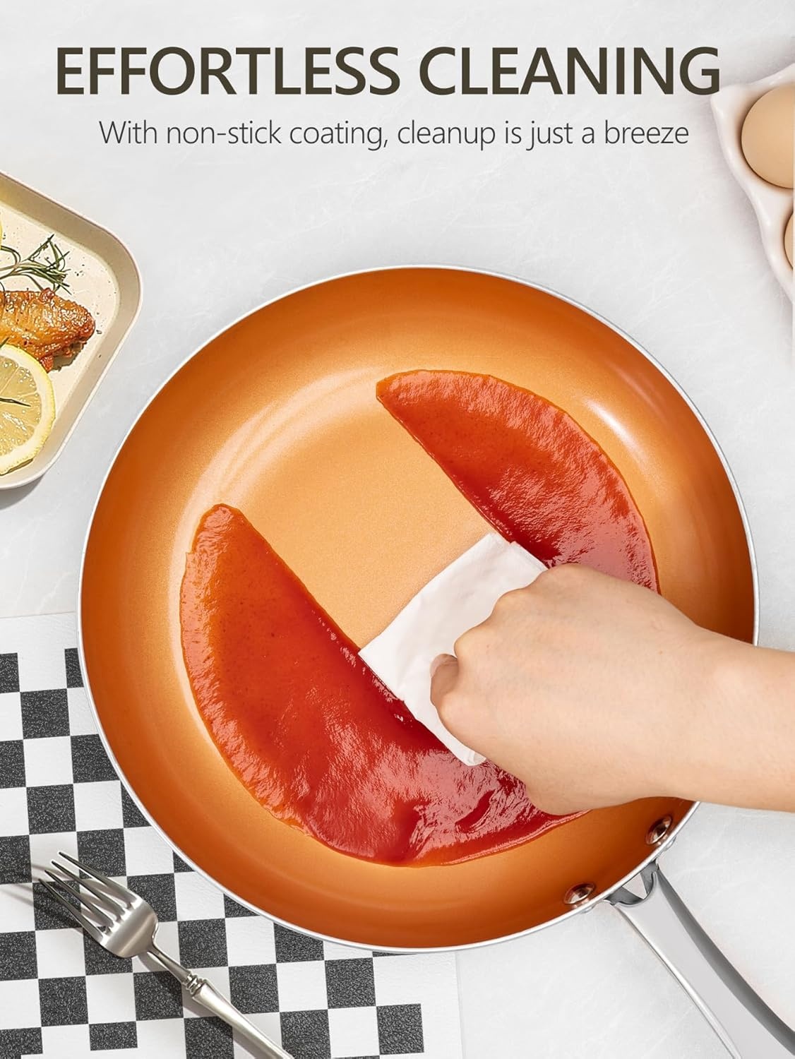 image:imageMICHELANGELO Large Frying Pan with Lid 14 Inch Ceramic Skillet with Nonstick Coating Healthy Non Stick Fry Pan Induction CompatibleOrange