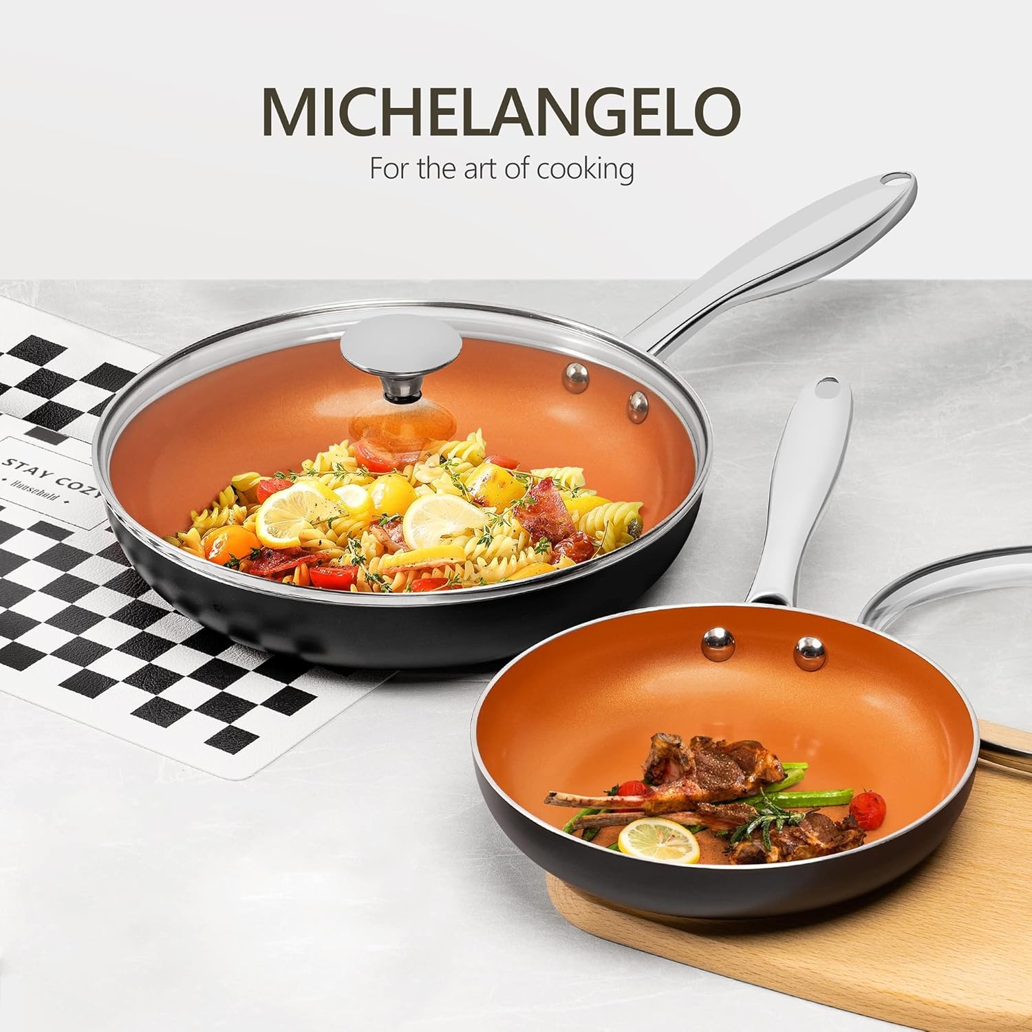 image:imageMICHELANGELO Large Frying Pan with Lid 14 Inch Ceramic Skillet with Nonstick Coating Healthy Non Stick Fry Pan Induction CompatibleOrange