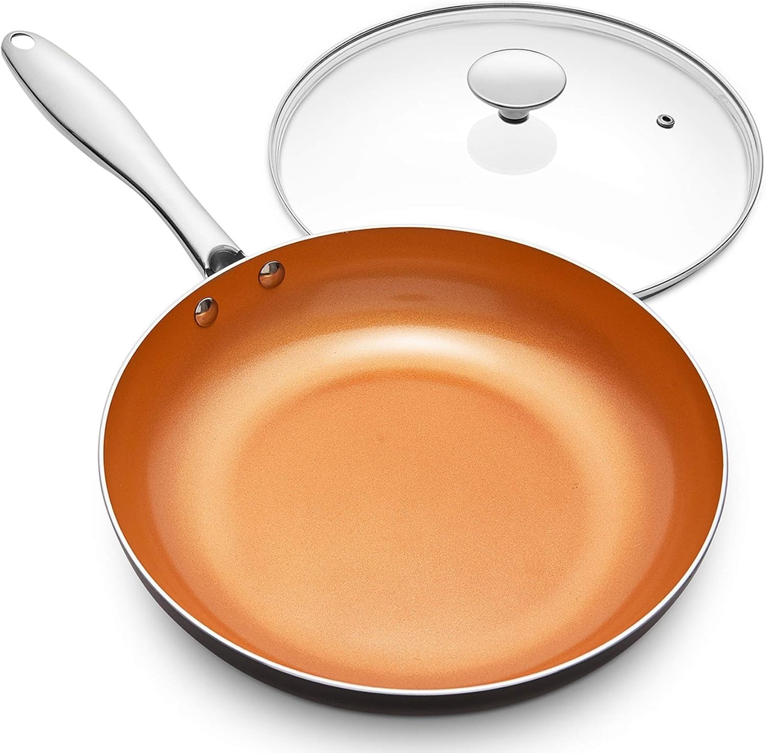 image:imageMICHELANGELO Large Frying Pan with Lid 14 Inch Ceramic Skillet with Nonstick Coating Healthy Non Stick Fry Pan Induction CompatibleOrange