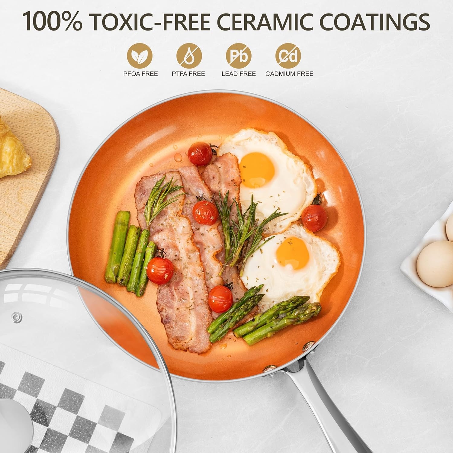image:imageMICHELANGELO Large Frying Pan with Lid 14 Inch Ceramic Skillet with Nonstick Coating Healthy Non Stick Fry Pan Induction CompatibleOrange