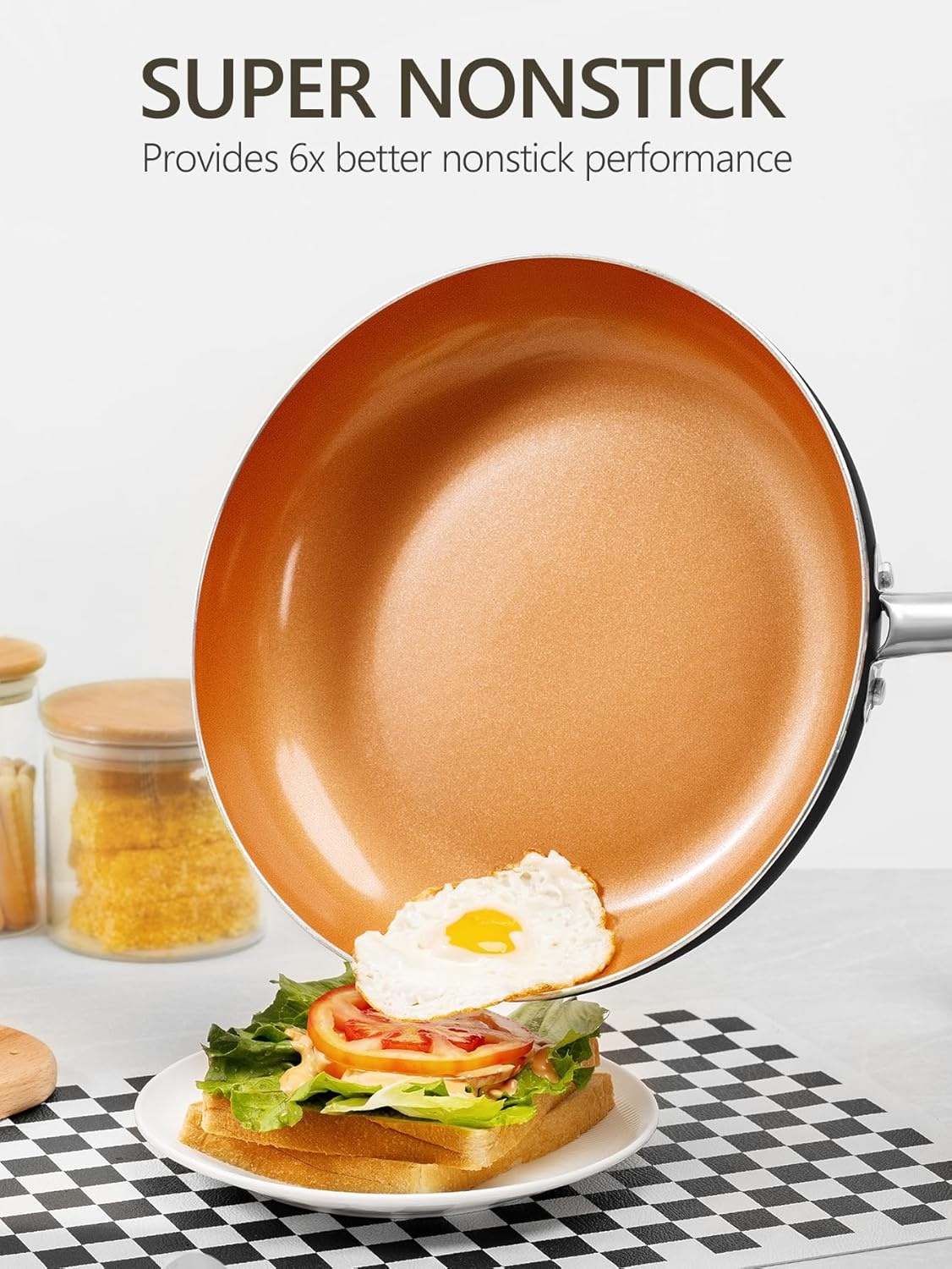 image:imageMICHELANGELO Large Frying Pan with Lid 14 Inch Ceramic Skillet with Nonstick Coating Healthy Non Stick Fry Pan Induction CompatibleOrange