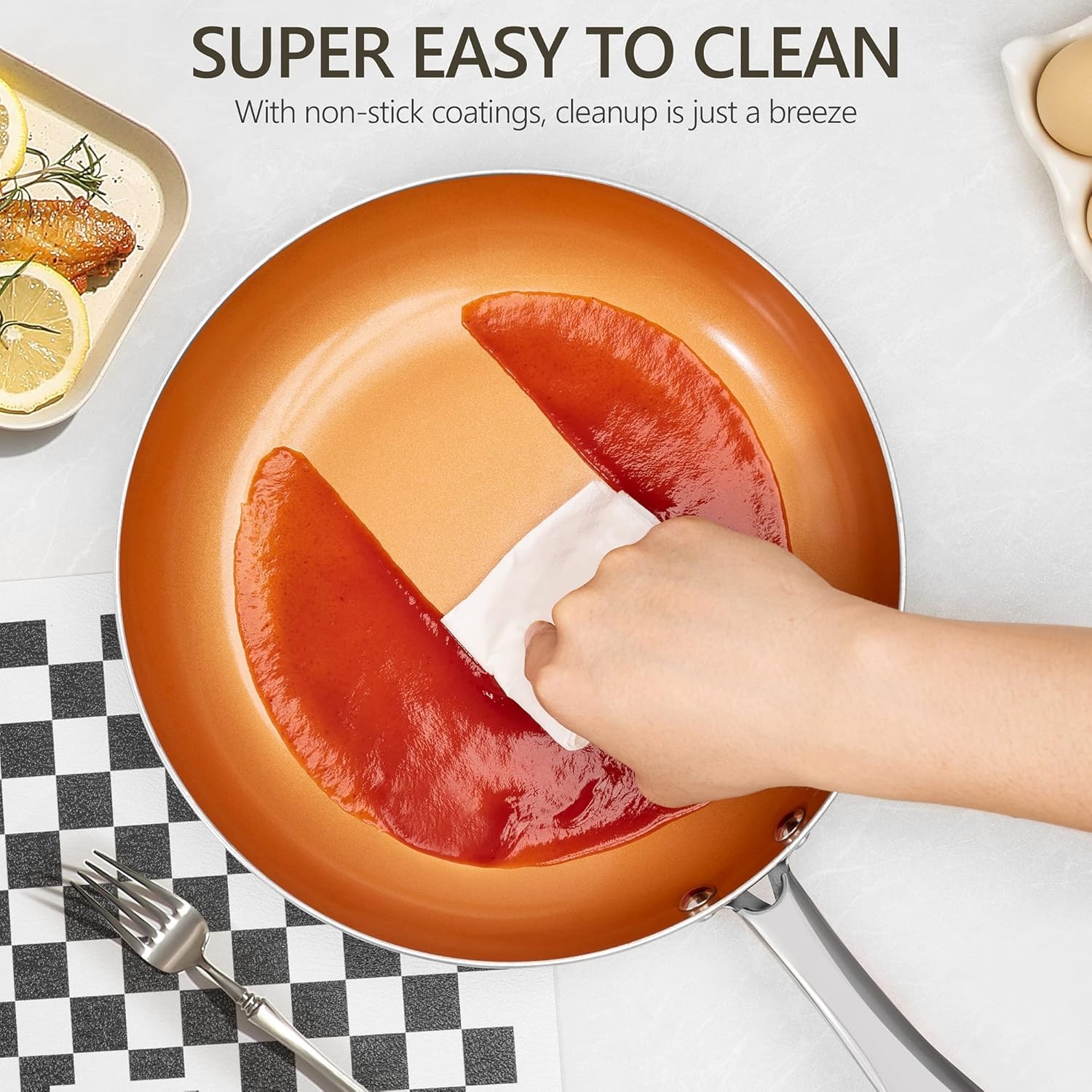 image:imageMICHELANGELO Large Frying Pan with Lid 14 Inch Ceramic Skillet with Nonstick Coating Healthy Non Stick Fry Pan Induction CompatibleOrange