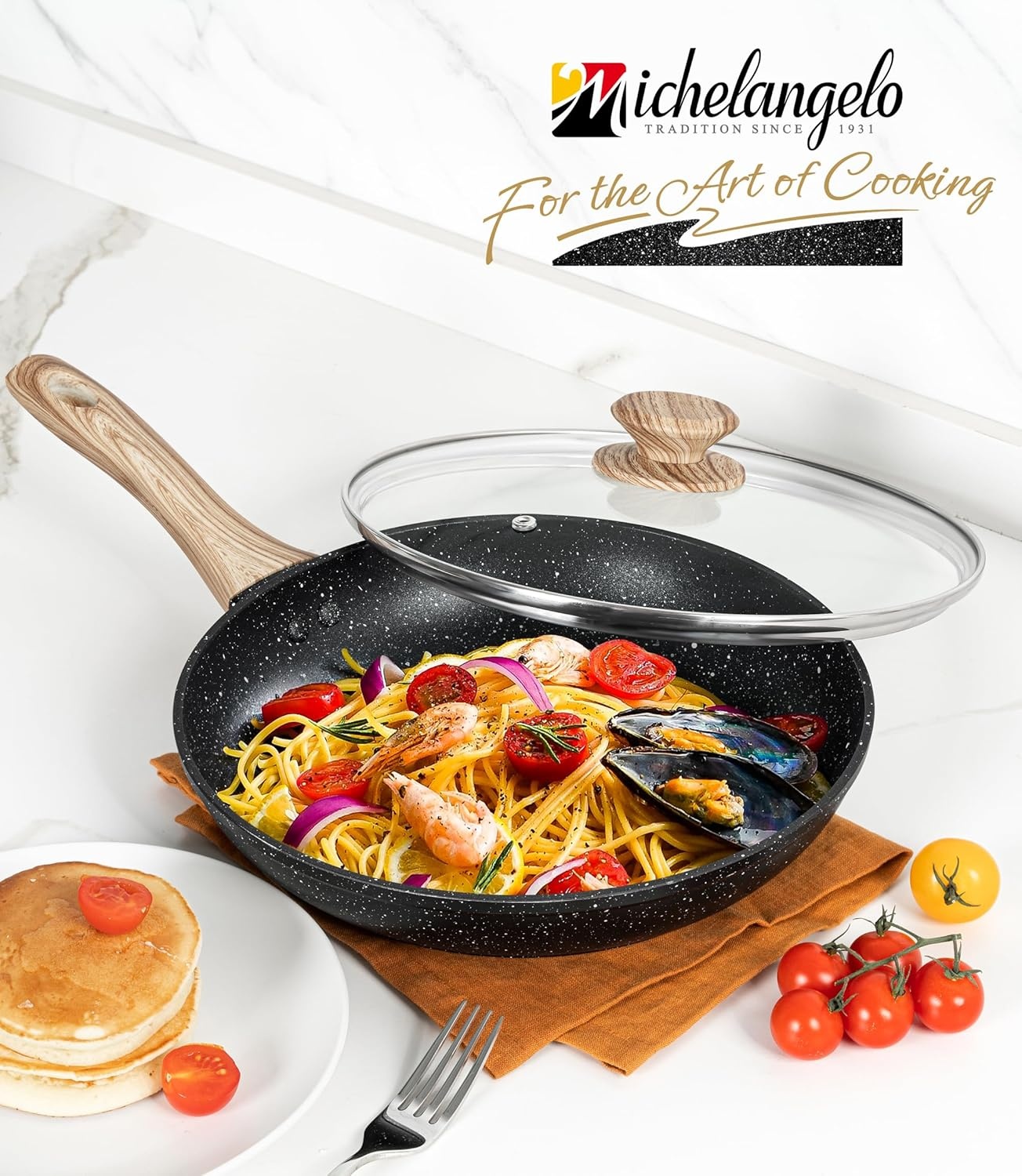 image:imageMICHELANGELO Small Frying Pan Nonstick 6 Inch Single Egg Frying Pan Mini Skillet with StayCool Handle NonToxic Omelette Pan BlackBlack Granite