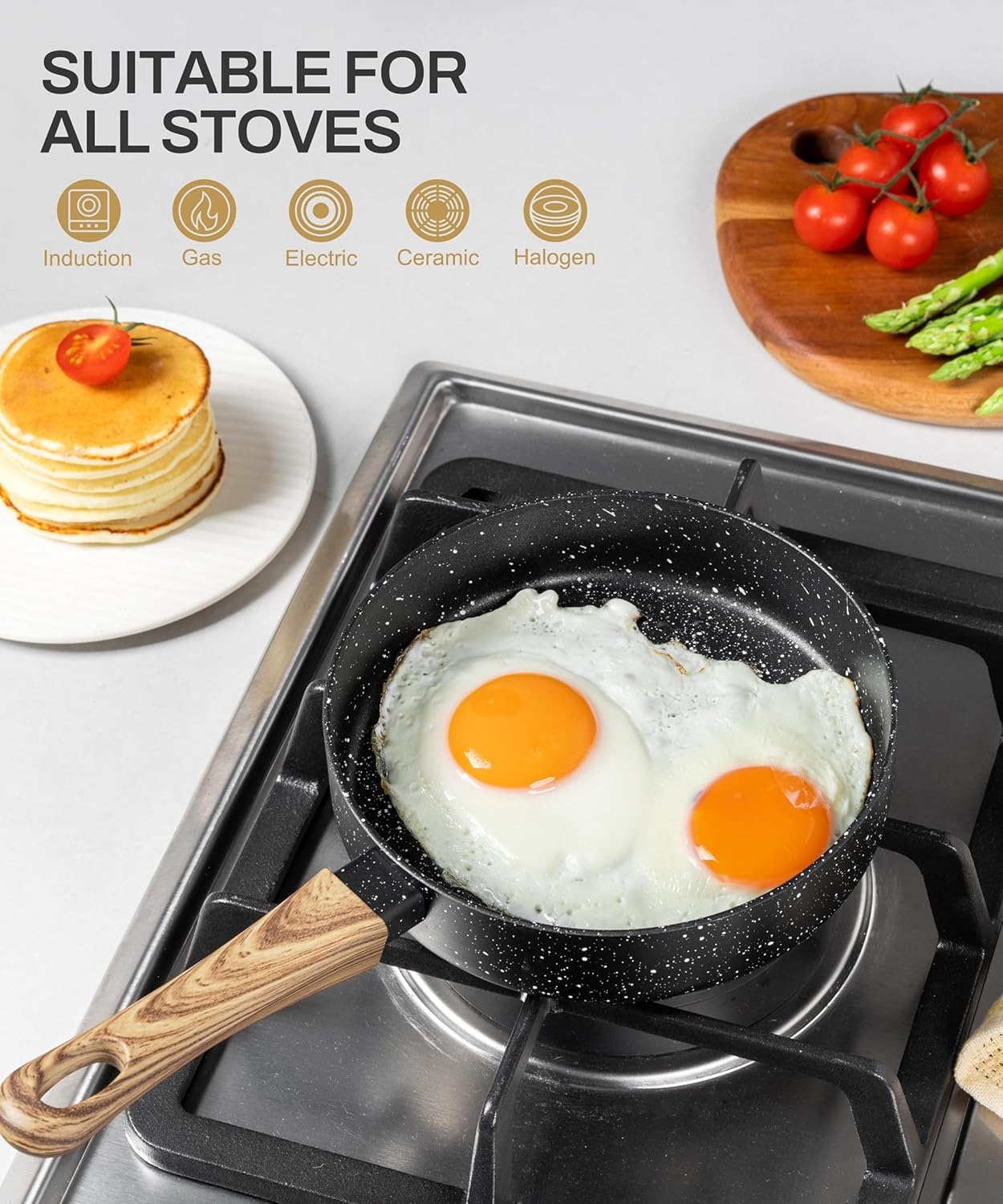 image:imageMICHELANGELO Small Frying Pan Nonstick 6 Inch Single Egg Frying Pan Mini Skillet with StayCool Handle NonToxic Omelette Pan BlackBlack Granite