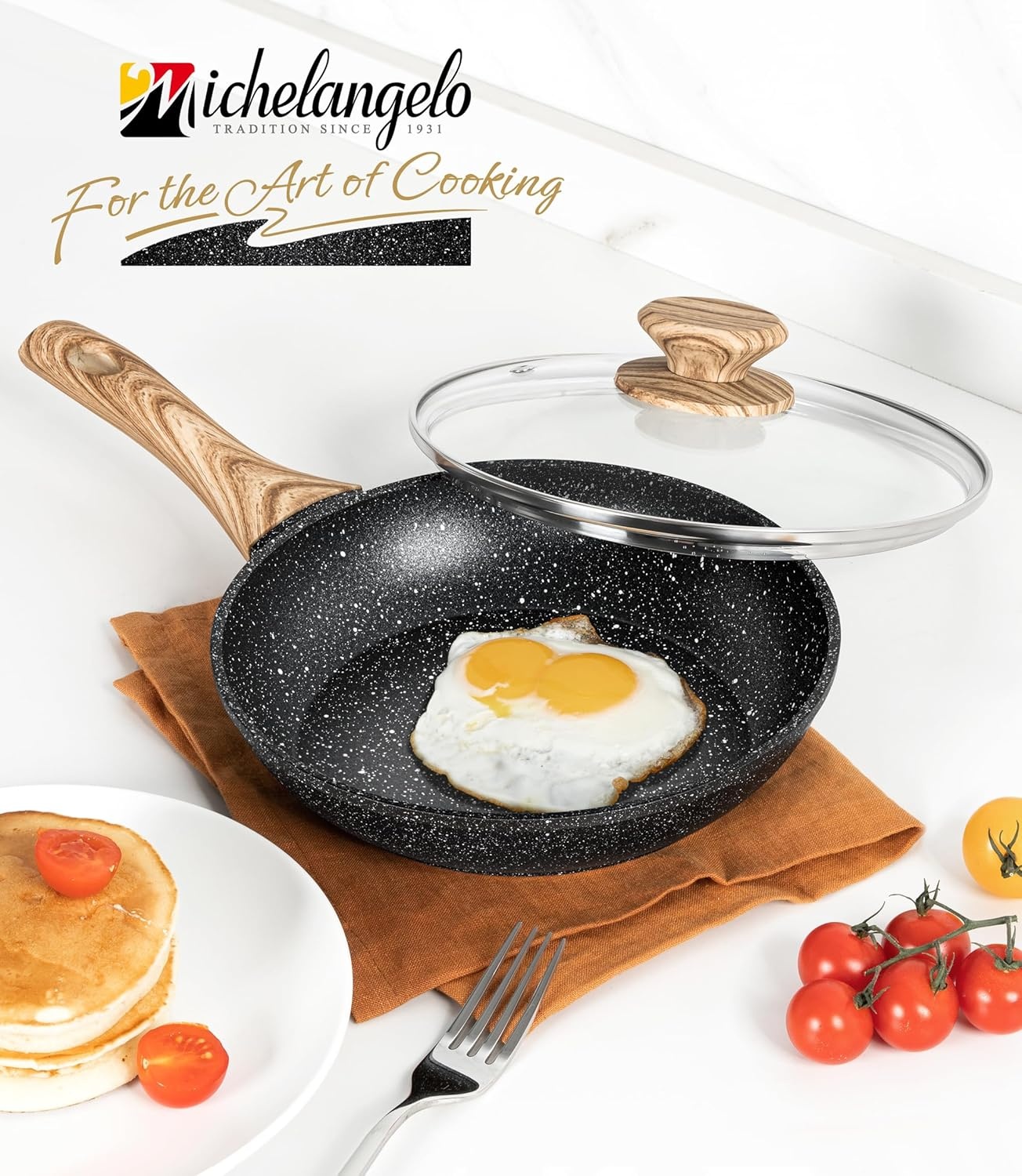 image:imageMICHELANGELO Small Frying Pan Nonstick 6 Inch Single Egg Frying Pan Mini Skillet with StayCool Handle NonToxic Omelette Pan BlackBlack Granite