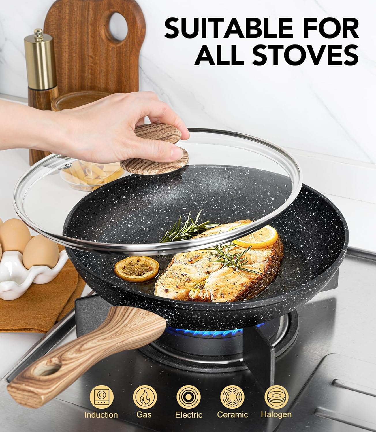 image:imageMICHELANGELO Small Frying Pan Nonstick 6 Inch Single Egg Frying Pan Mini Skillet with StayCool Handle NonToxic Omelette Pan BlackBlack Granite