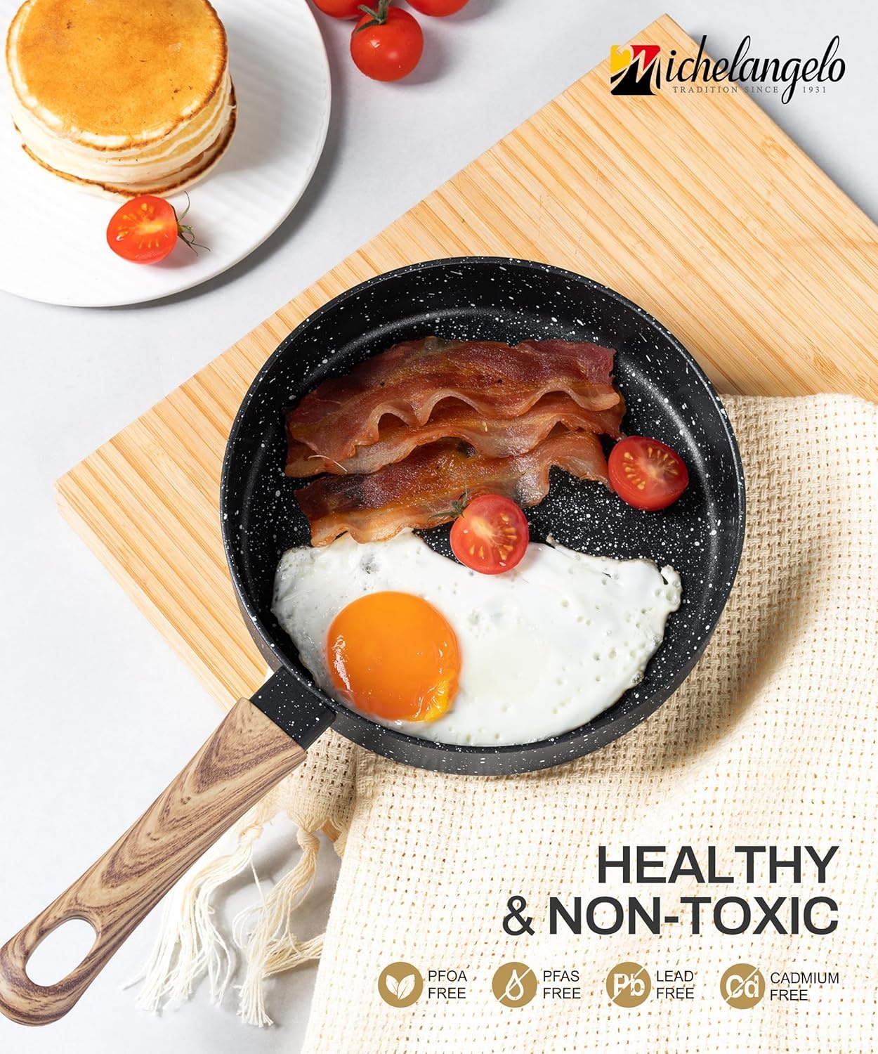 image:imageMICHELANGELO Small Frying Pan Nonstick 6 Inch Single Egg Frying Pan Mini Skillet with StayCool Handle NonToxic Omelette Pan BlackBlack Granite