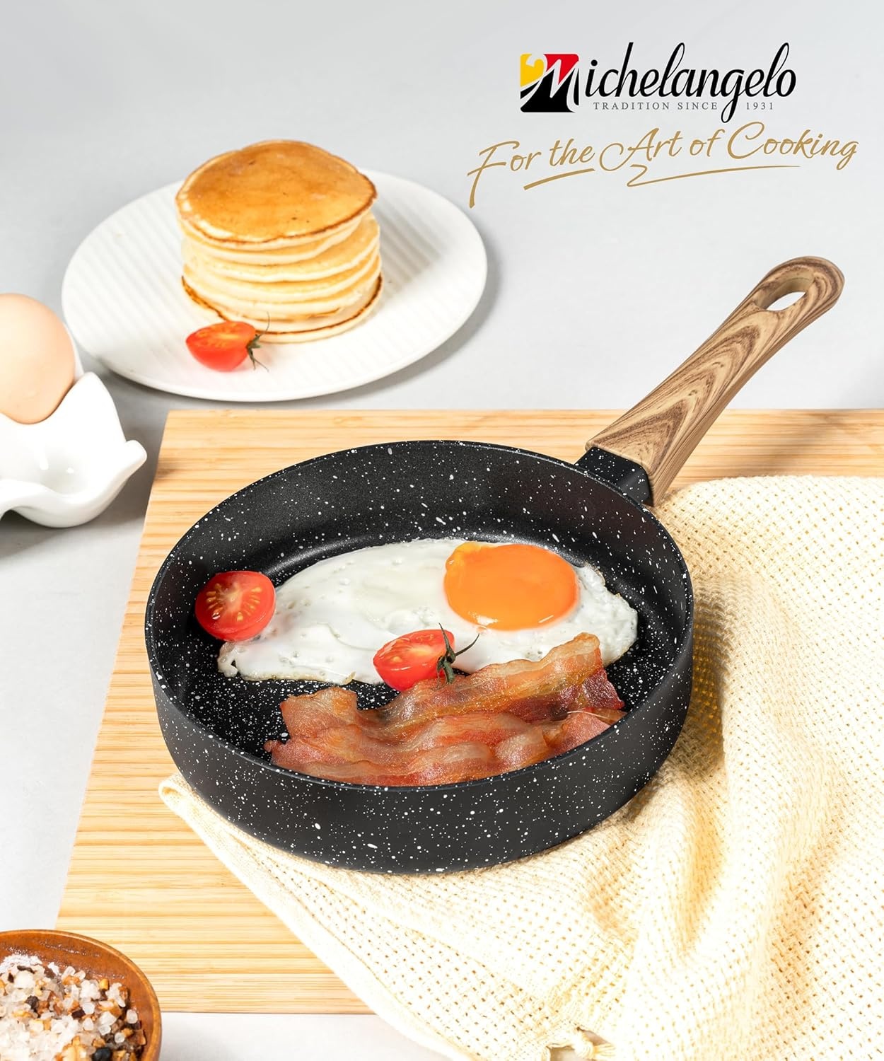 image:imageMICHELANGELO Small Frying Pan Nonstick 6 Inch Single Egg Frying Pan Mini Skillet with StayCool Handle NonToxic Omelette Pan BlackBlack Granite