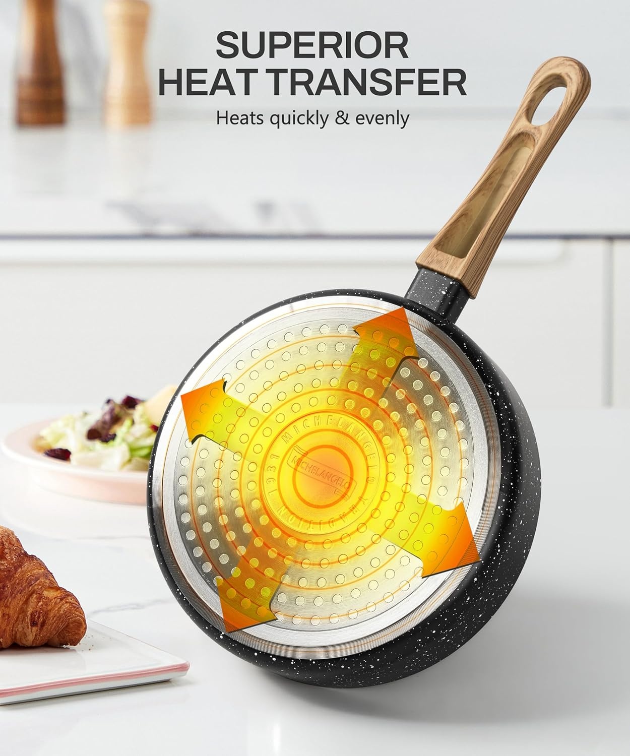 image:imageMICHELANGELO Small Frying Pan Nonstick 6 Inch Single Egg Frying Pan Mini Skillet with StayCool Handle NonToxic Omelette Pan BlackBlack Granite