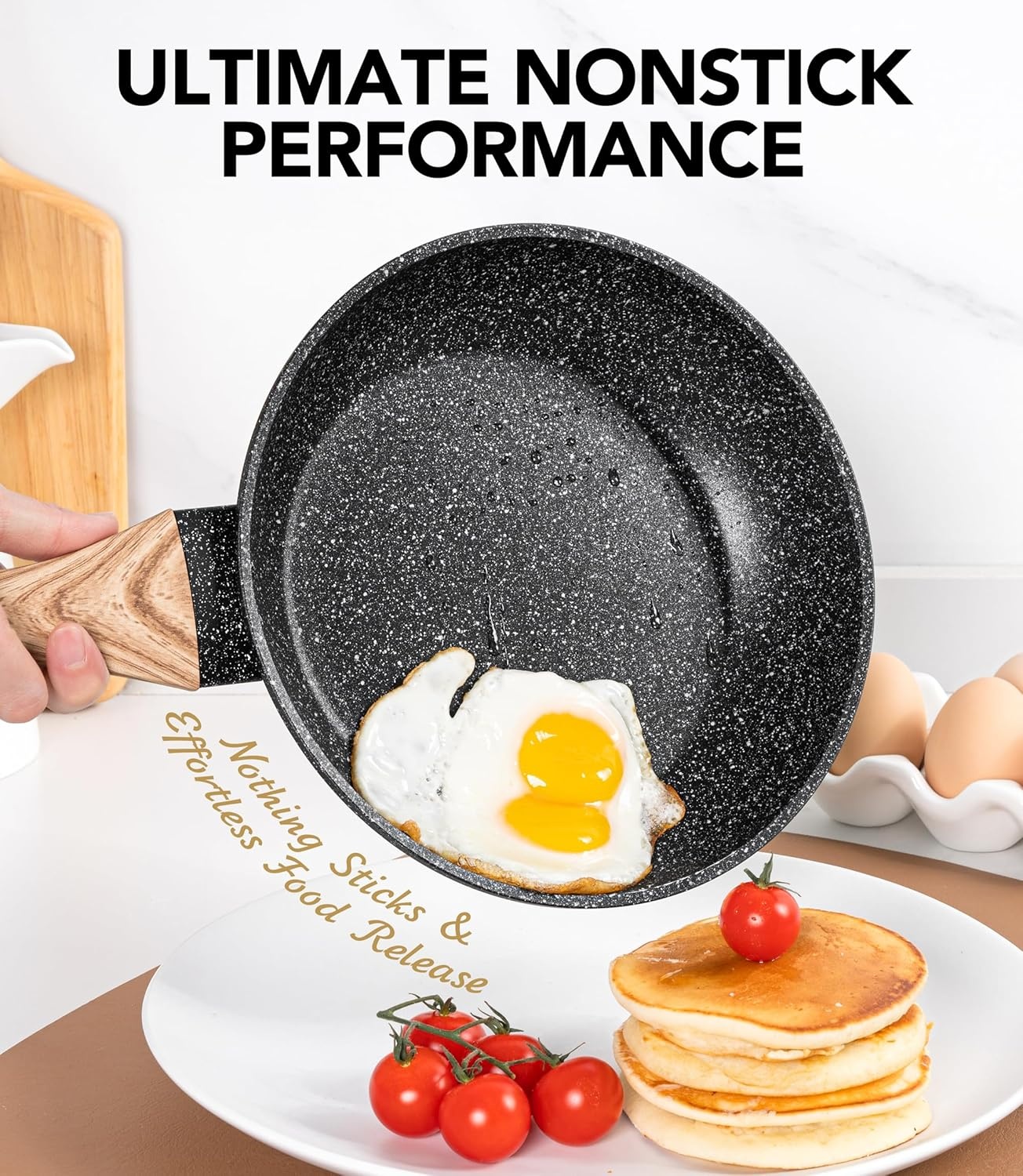 image:imageMICHELANGELO Small Frying Pan Nonstick 6 Inch Single Egg Frying Pan Mini Skillet with StayCool Handle NonToxic Omelette Pan BlackBlack Granite