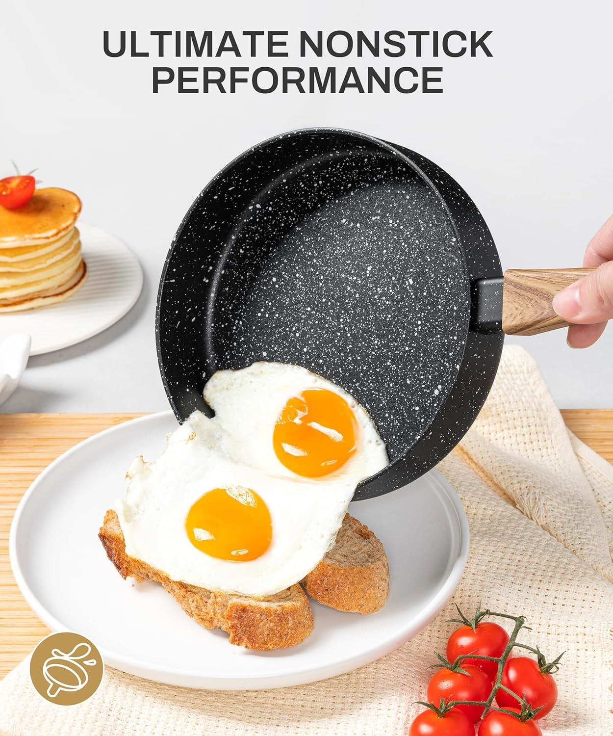 image:imageMICHELANGELO Small Frying Pan Nonstick 6 Inch Single Egg Frying Pan Mini Skillet with StayCool Handle NonToxic Omelette Pan BlackBlack Granite