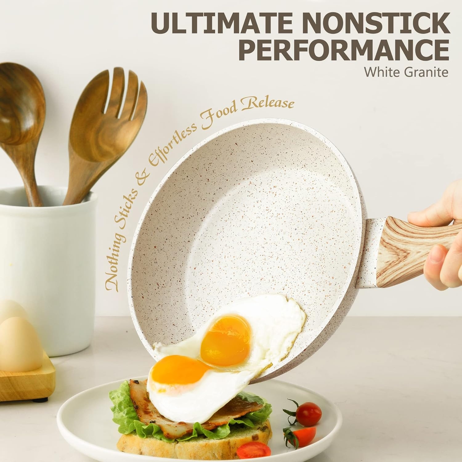 image:imageMICHELANGELO Small Frying Pan Nonstick 6 Inch Single Egg Frying Pan Mini Skillet with StayCool Handle NonToxic Omelette Pan BlackWhite Granite