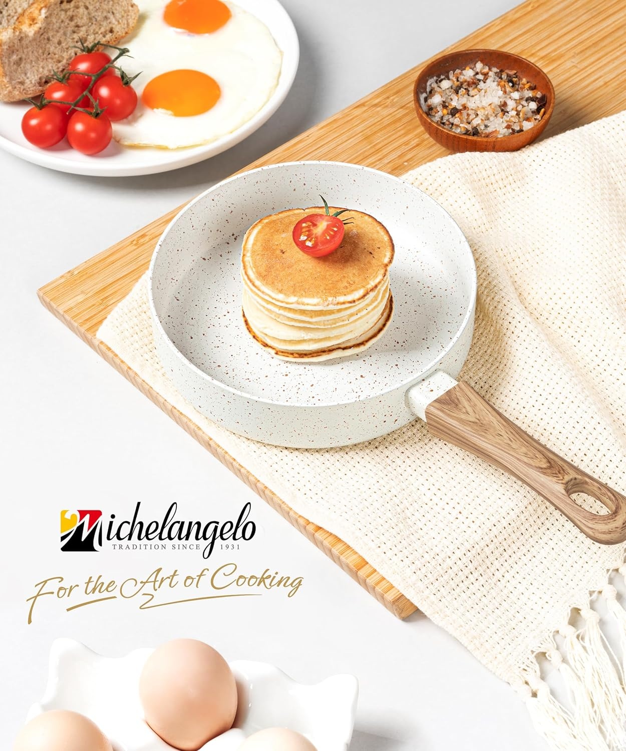 image:imageMICHELANGELO Small Frying Pan Nonstick 6 Inch Single Egg Frying Pan Mini Skillet with StayCool Handle NonToxic Omelette Pan BlackWhite Granite